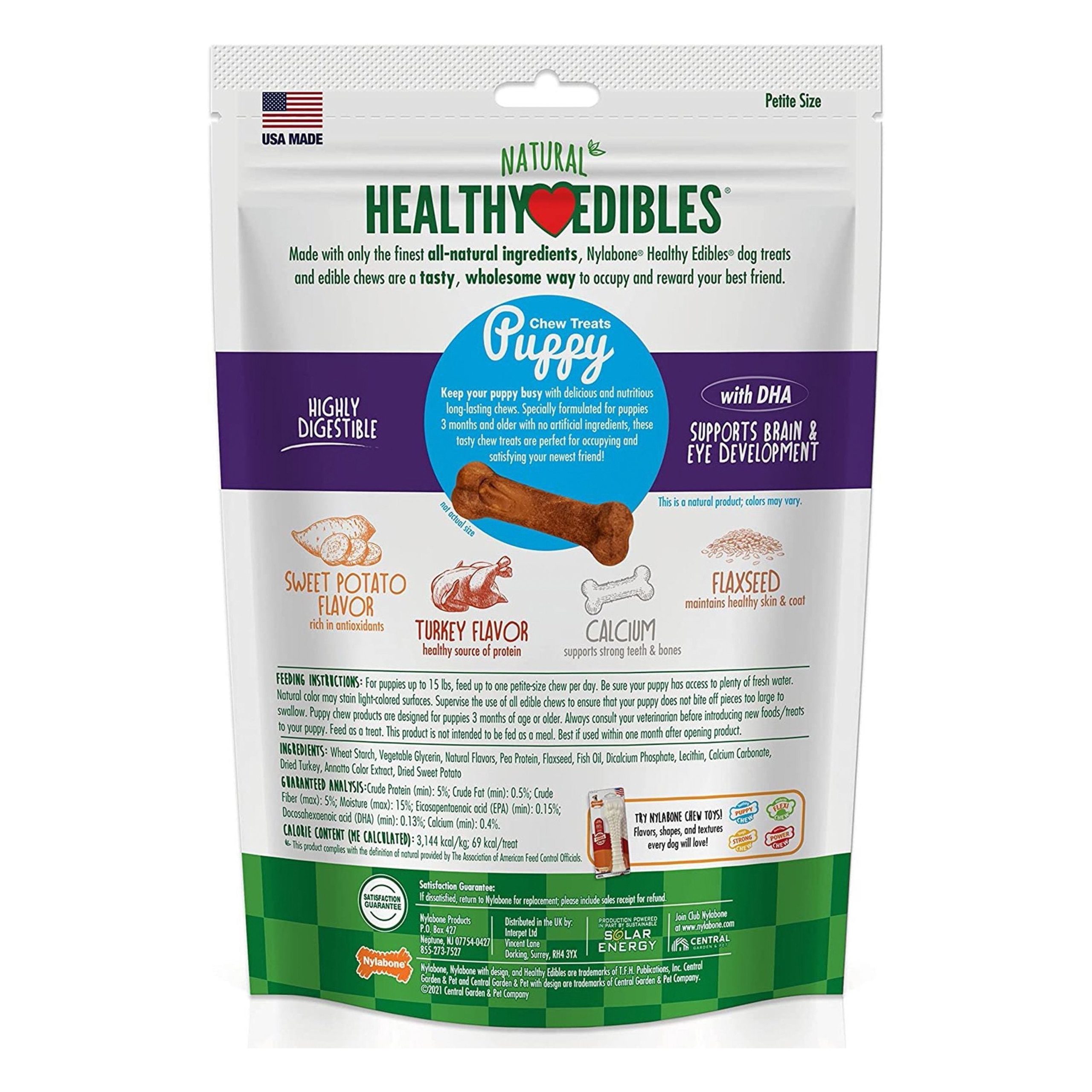 Nylabone Healthy Edibles Puppy Chew Treats Turkey & Sweet Potato XS/Petite – Up To 15 lbs 16 Count