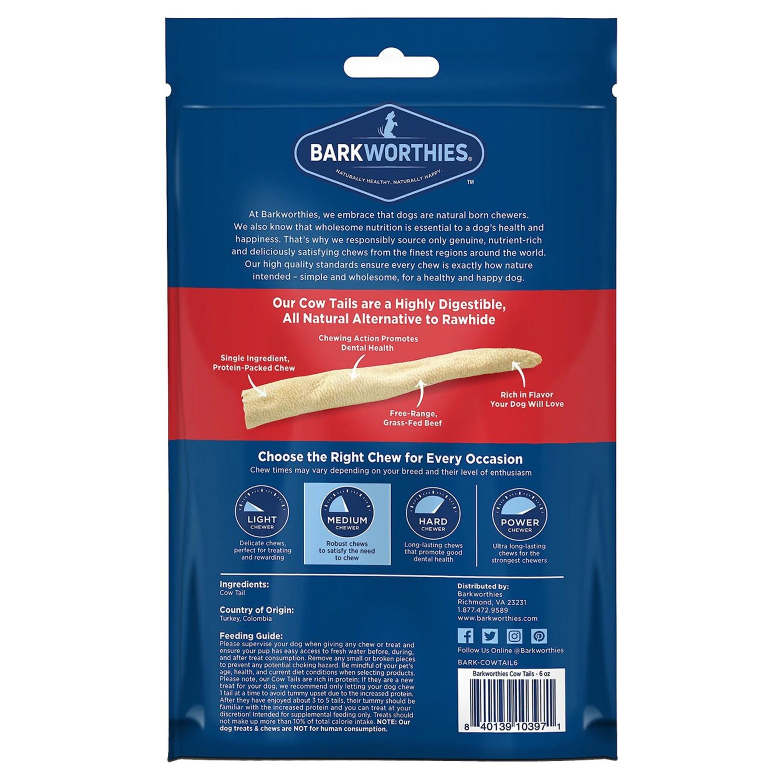 Barkworthies Cow Tail Dog Chews 6-oz