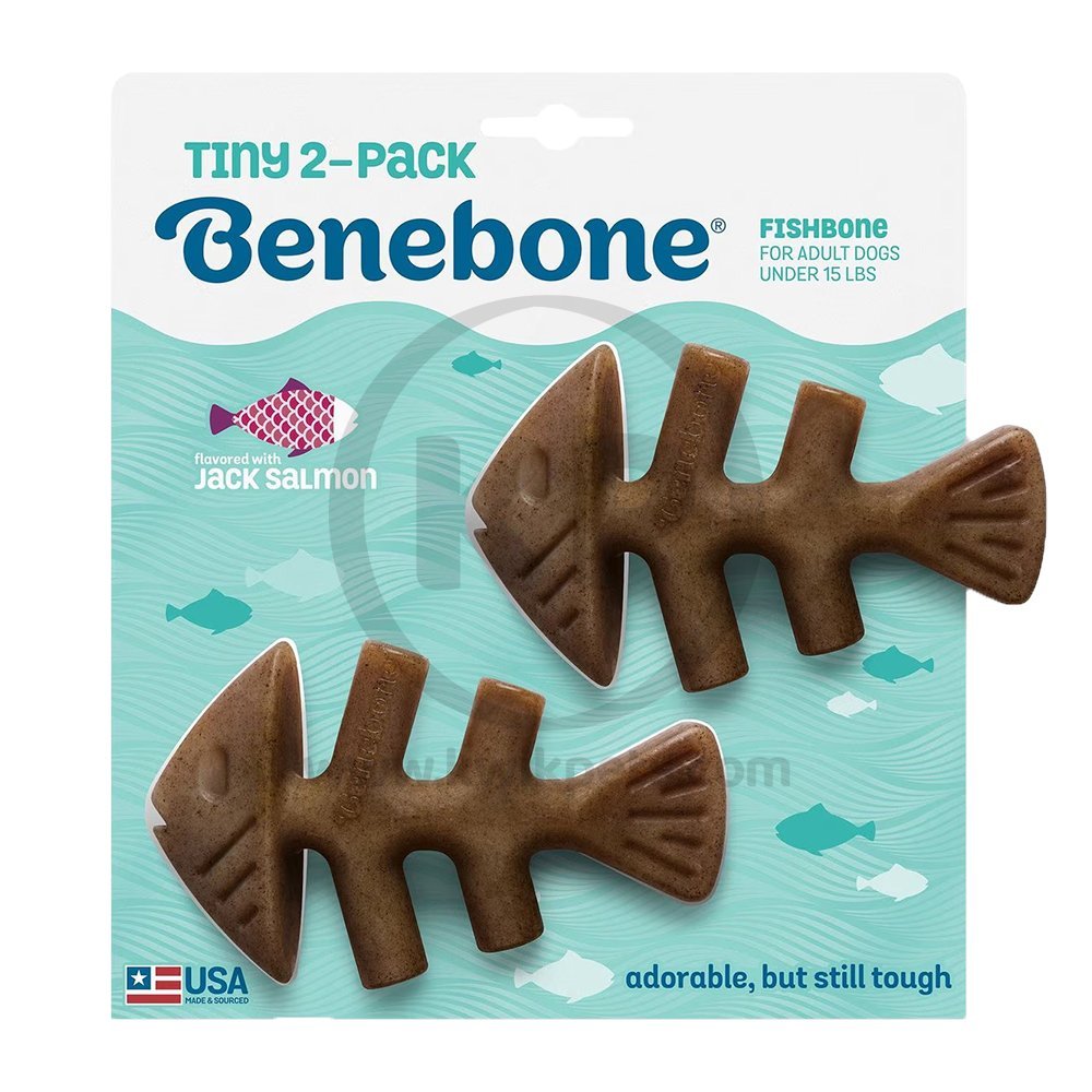 Benebone Jack Salmon Fishbone Dog Chew Toy Tiny 2 Count