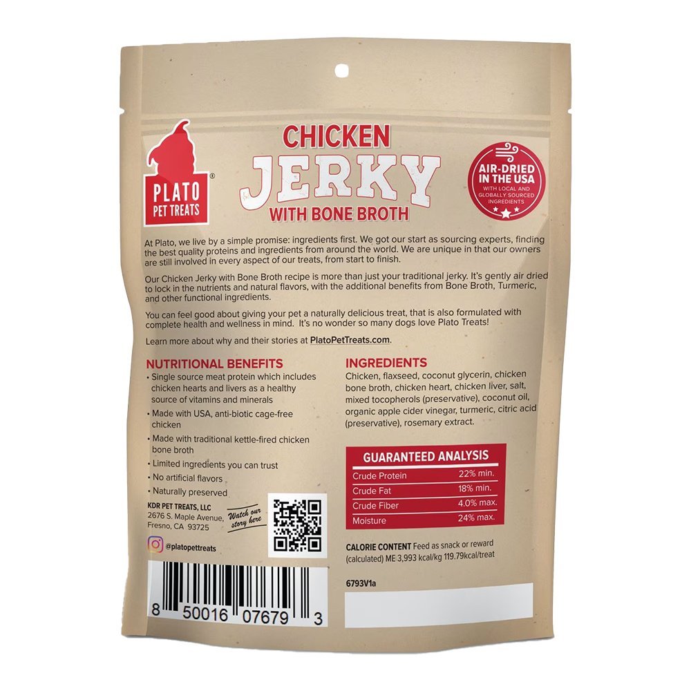 Plato Chicken Jerky with Bone Broth Dog Treats 16-oz