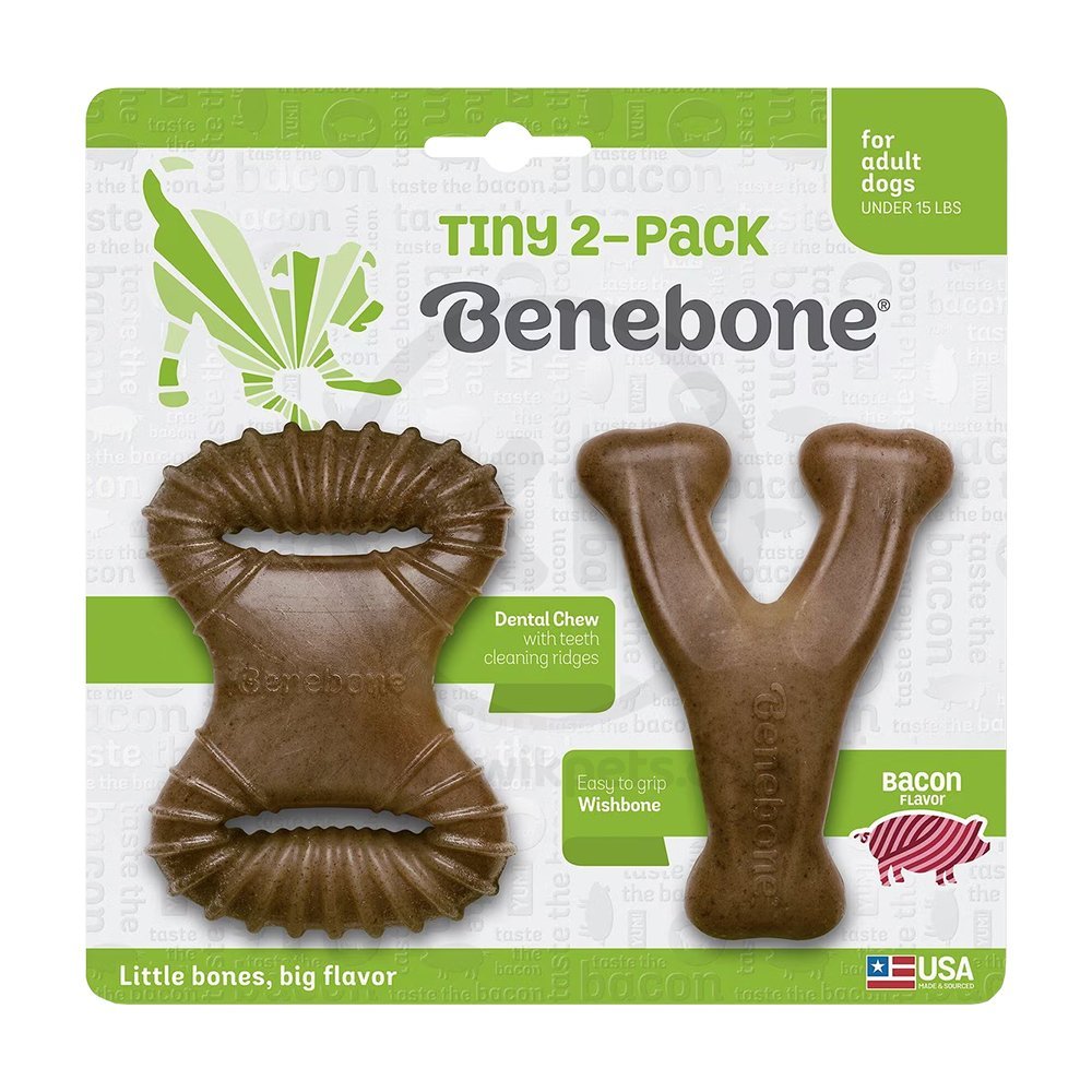 Benebone Dental Chew & Wishbone Dog Chew Toy Bacon Tiny 2 Count