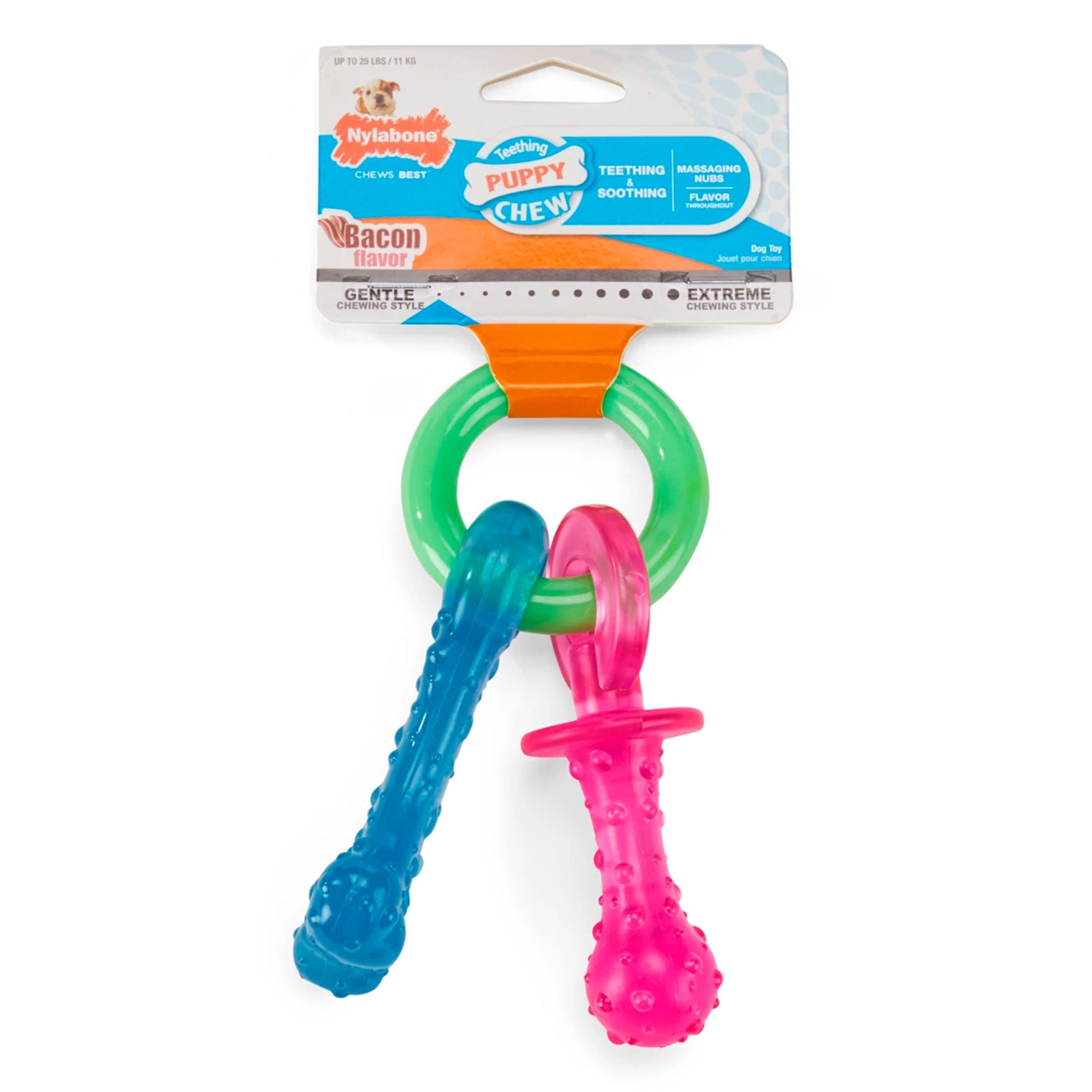 Nylabone Puppy Chew Teething Pacifier Toy Bacon Small/Regular – Up To 25 lbs