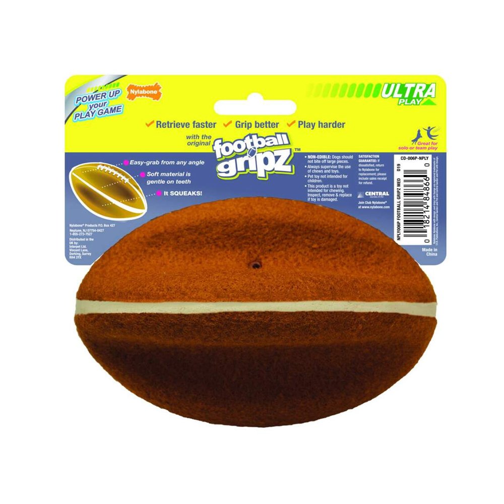 Nylabone Power Play Football Gripz Dog Toy Medium/Wolf – Up To 35 lbs 5.5-in