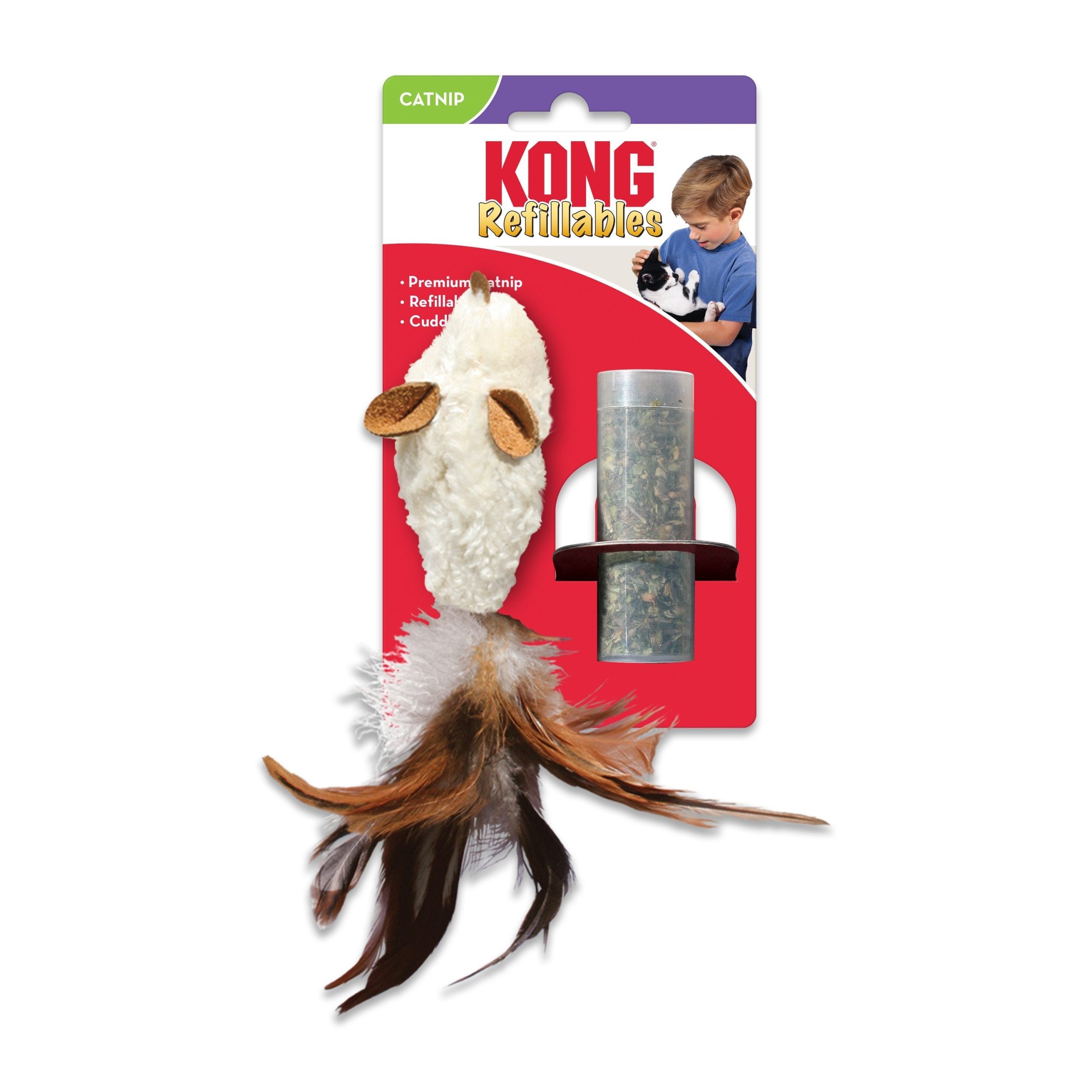 KONG Refillable Feather Mouse Catnip Cat Toy White One Size