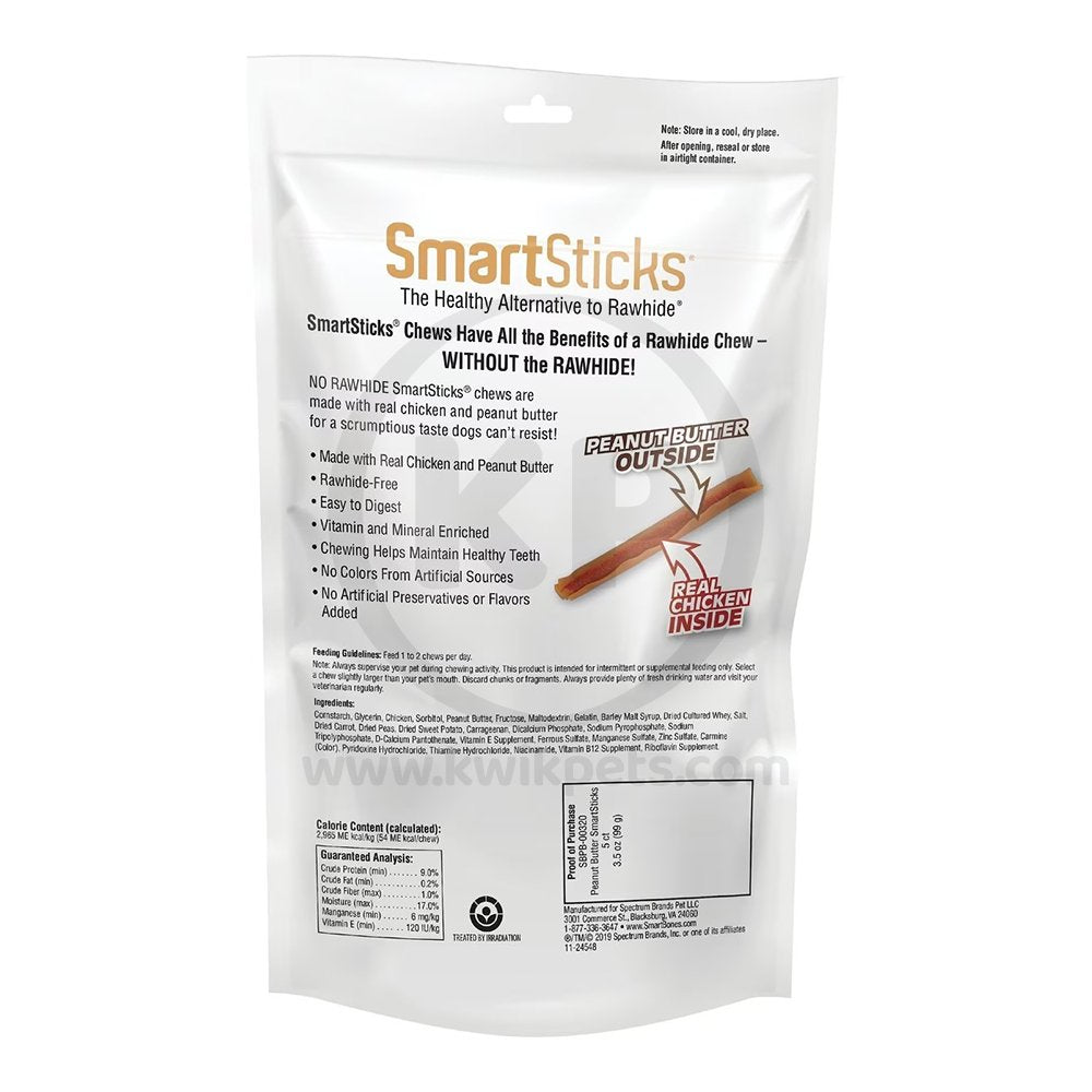 SmartBones SmartSticks Dog Treat Peanut Butter 5 Count 3.5-oz