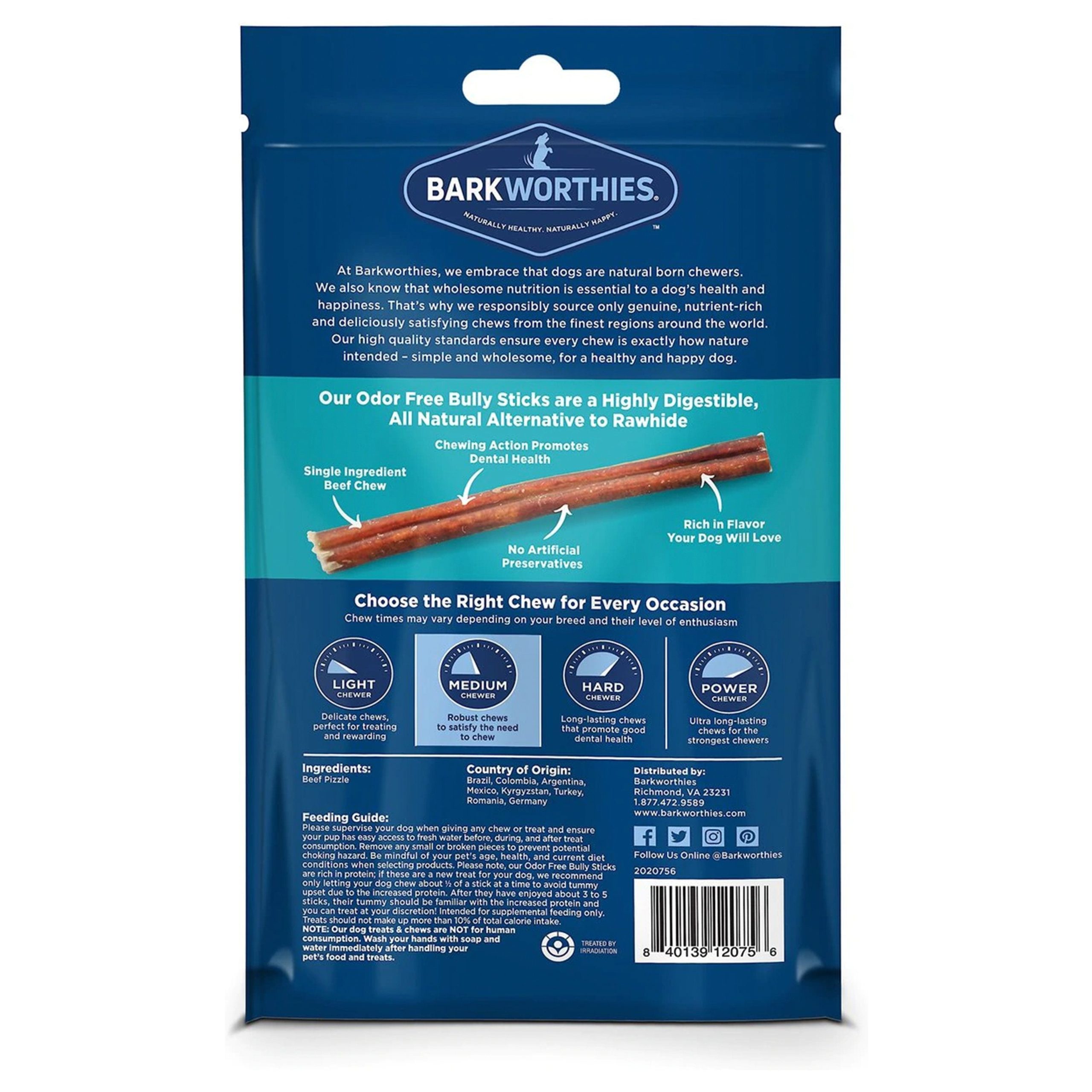 Barkworthies 4″ Odor Free Small Dog Bully Stick Chews 4-oz