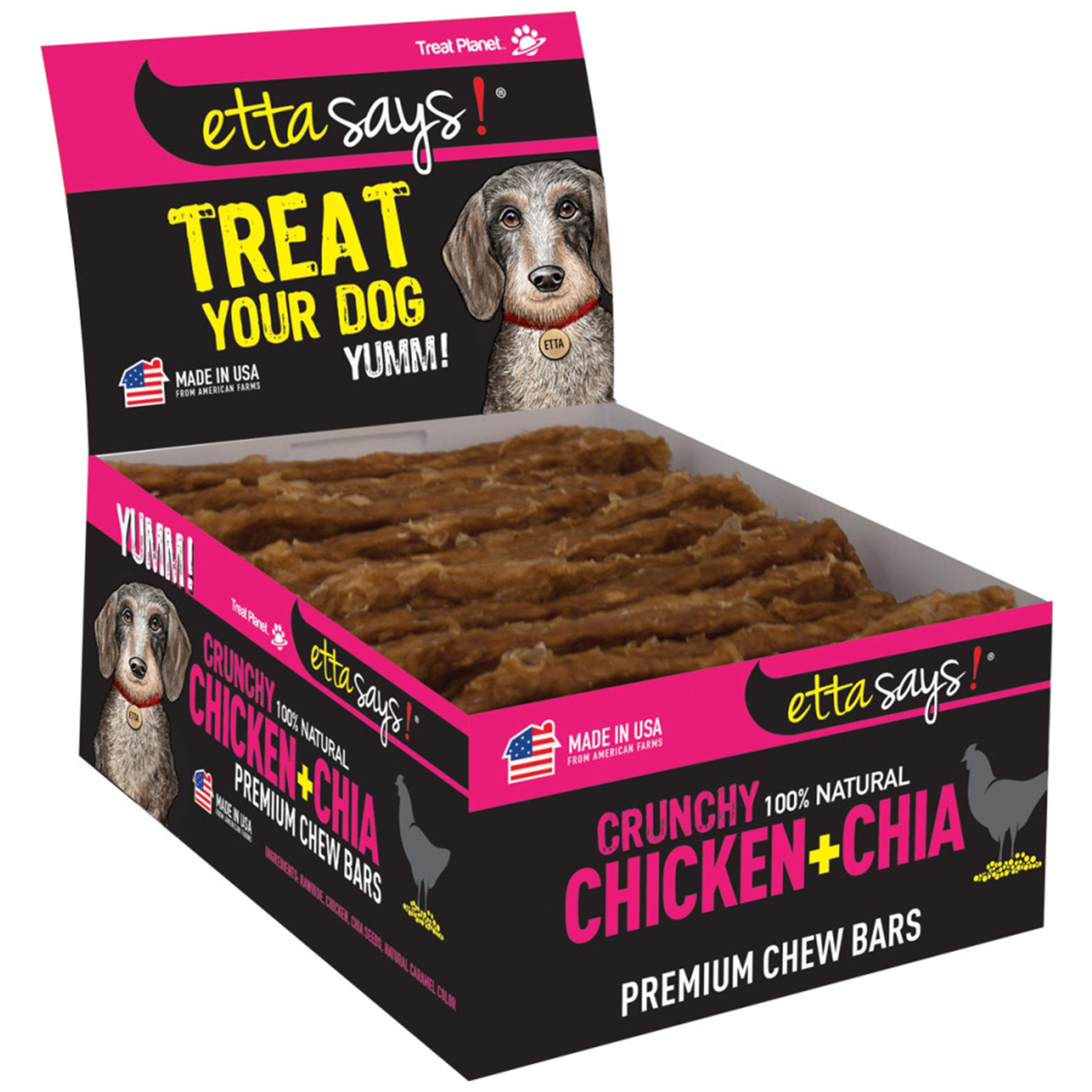 Etta Says! Premium Crunchy Bars Chicken & Chia Dog Treats 12 Count