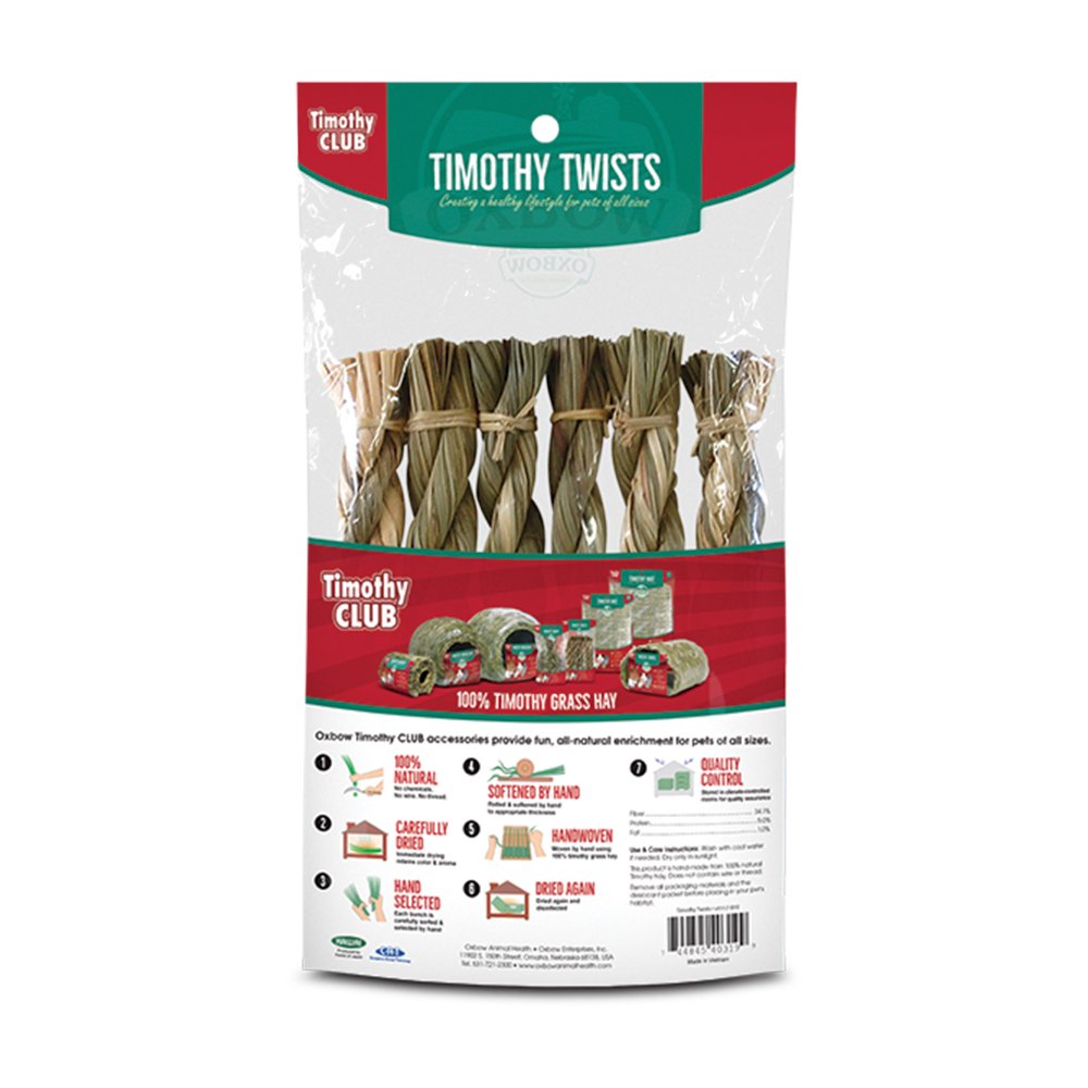 Oxbow Animal Health Timothy CLUB Hay Twists Small Animal Treat 6 Count