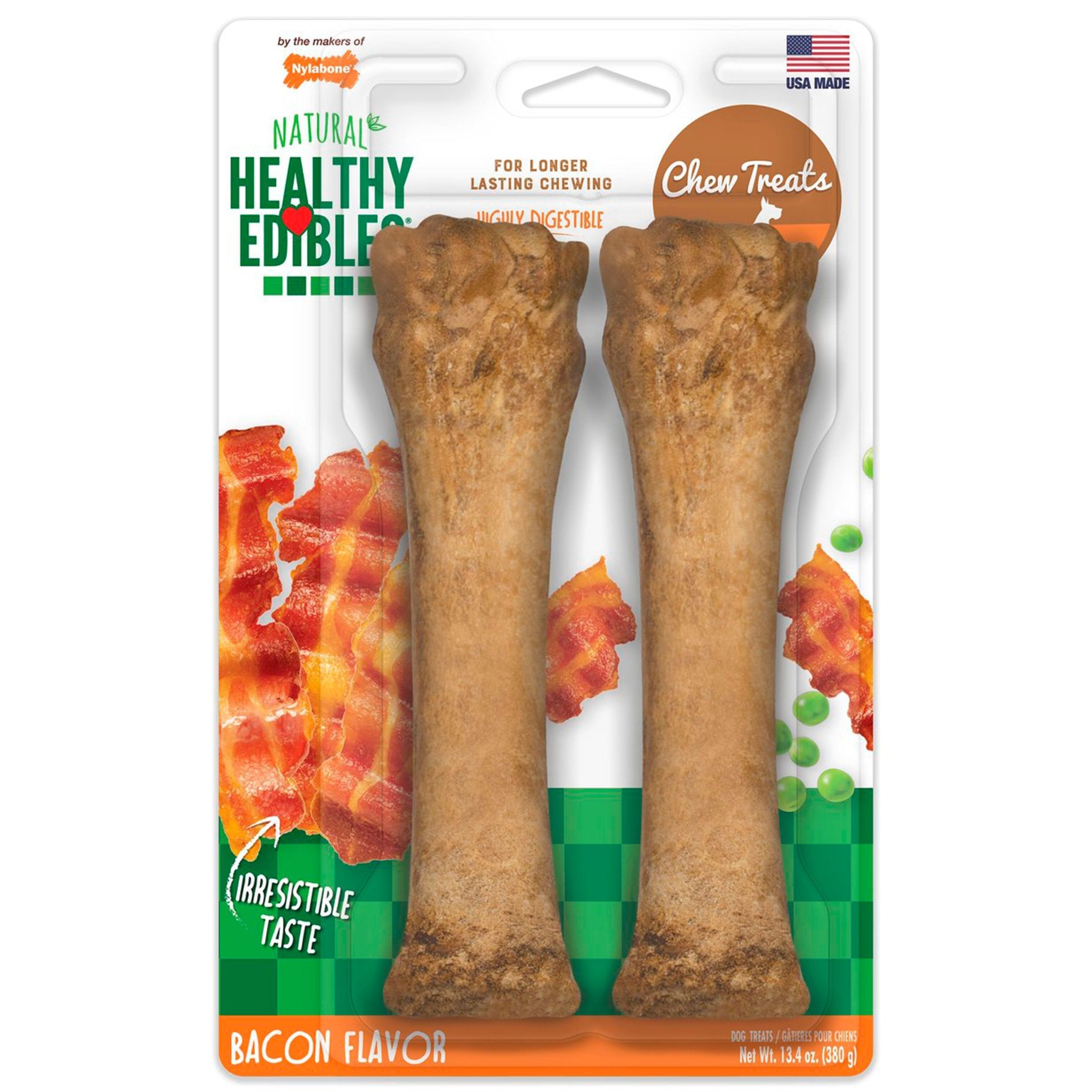 Nylabone Healthy Edibles All-Natural Long Lasting Dog Chew Treats Bacon XL/Souper – 50+ lbs 2 Count