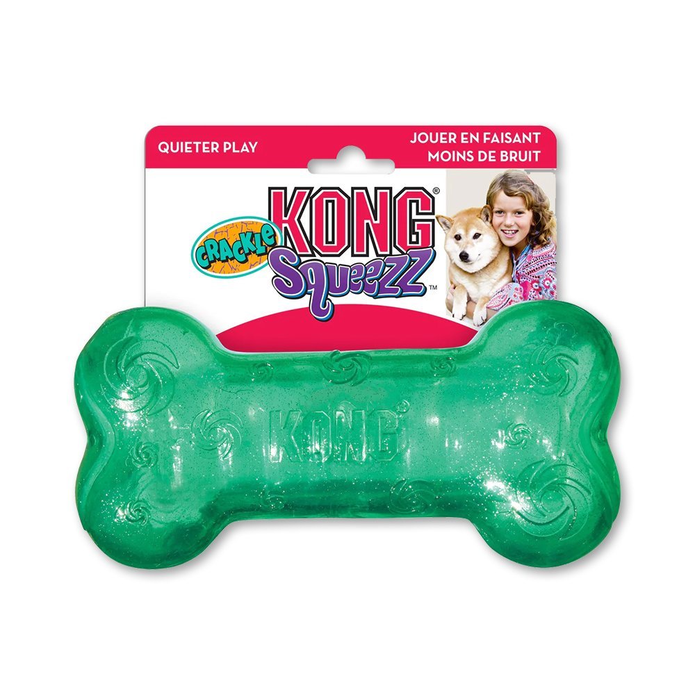 Kong Squeezz Crackle Bone Dog Toy Assorted Large