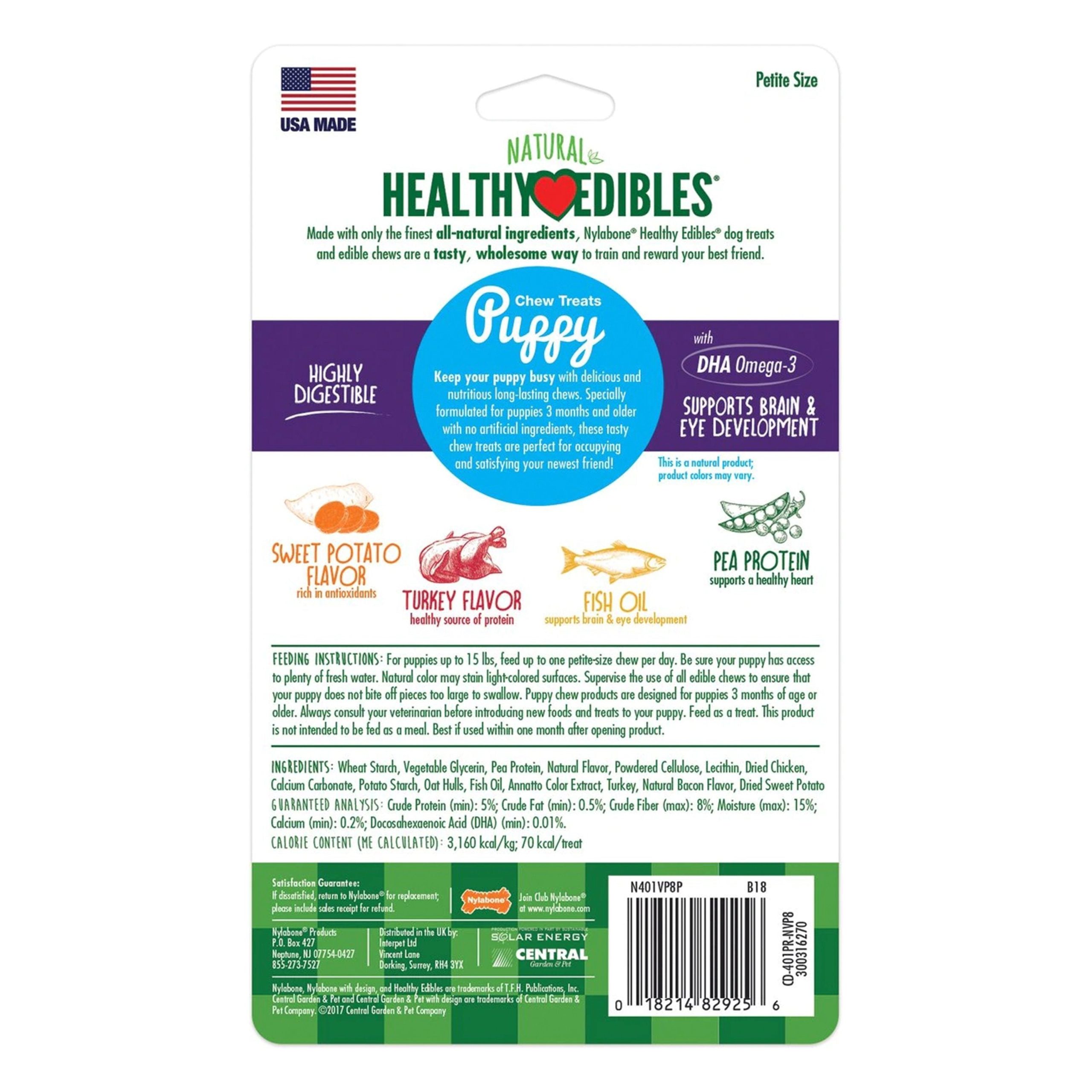 Nylabone Healthy Edibles Puppy Chew Treats Turkey & Sweet Potato XS/Petite – Up To 15 lbs 8 Count