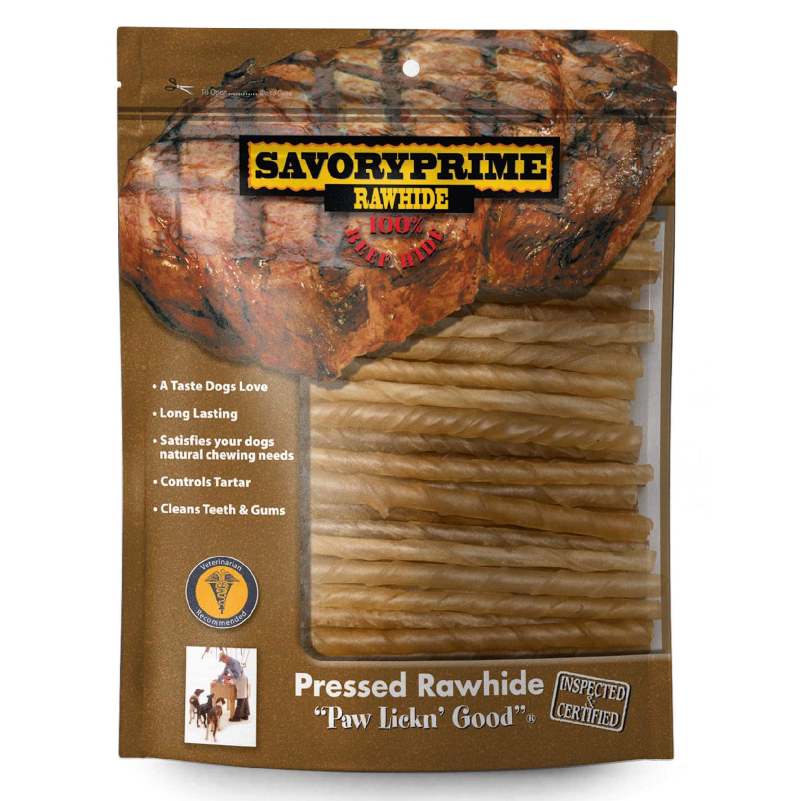 Savory Prime Pressed Rawhide Twist Sticks Natural 5-in 100 Count