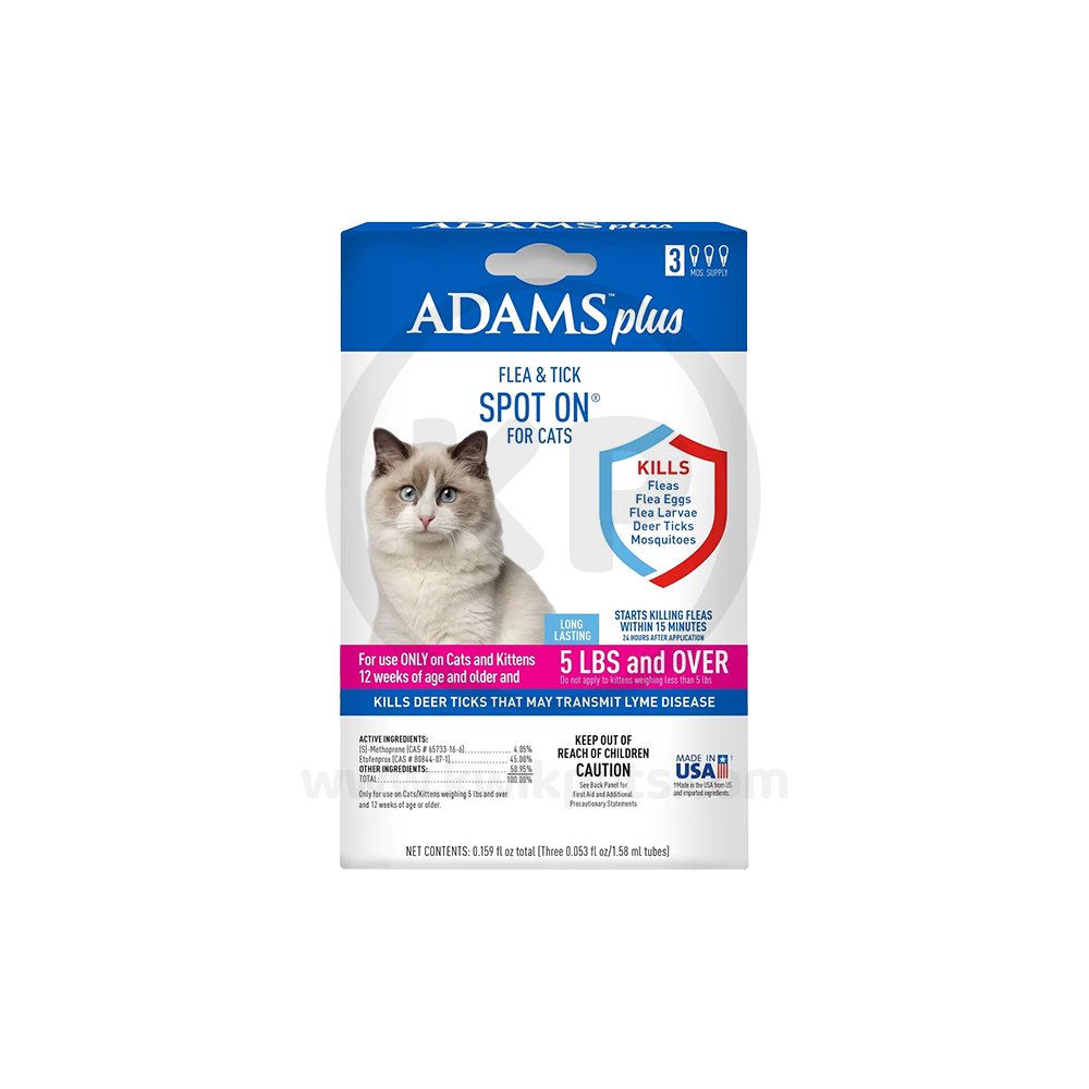 Adams Plus Flea & Tick 3 Month Supply Spot On for Cats & Kittens Over 5-lb