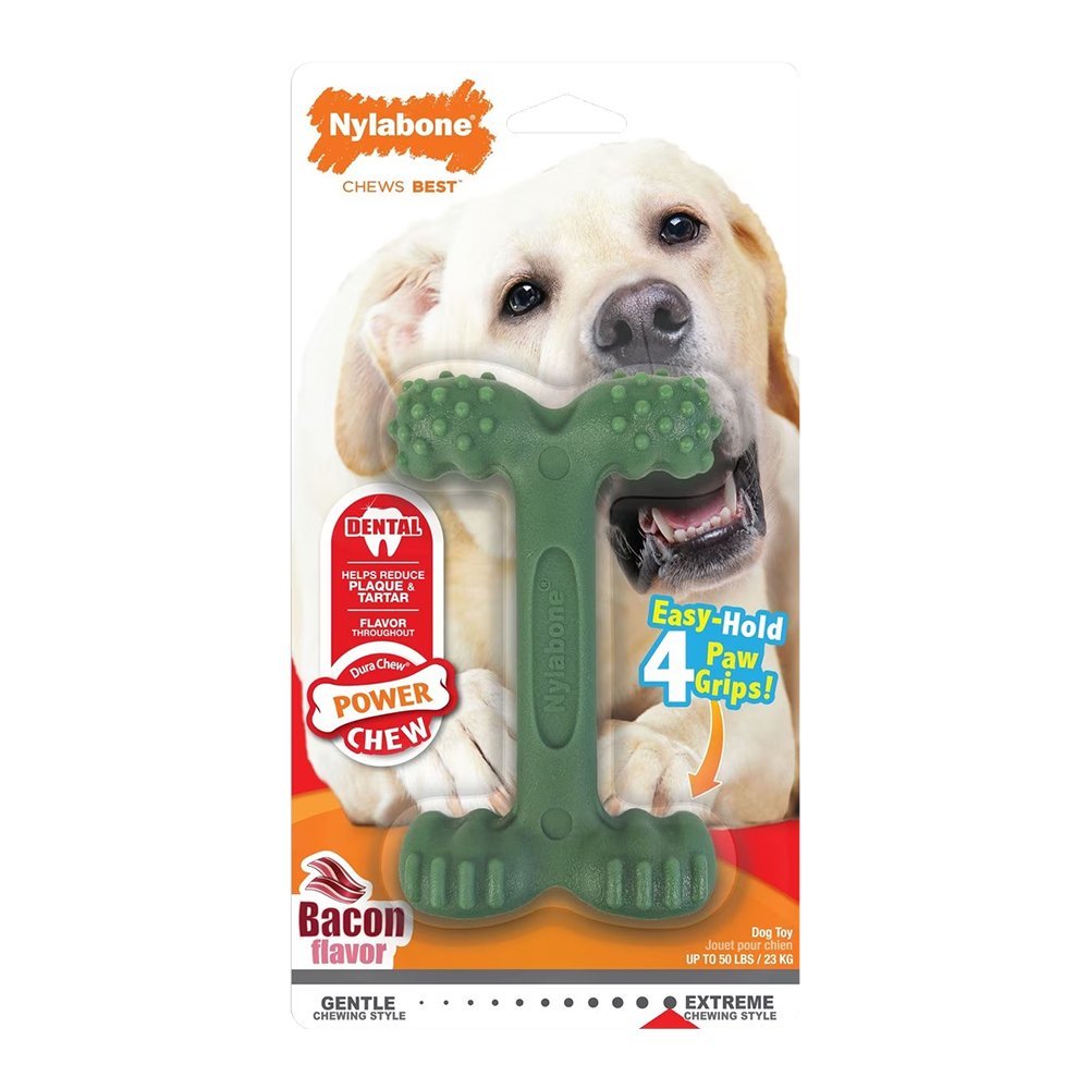 Nylabone Power Chew Easy-Hold Dental Dog Toy Bacon Large/Giant – Up To 50 lbs