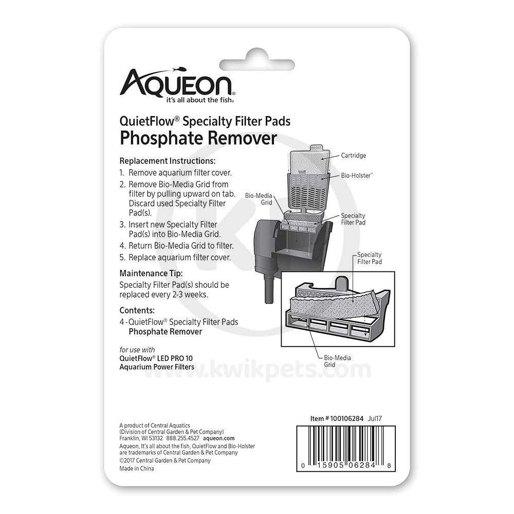 Aqueon QuietFlow Phosphate Remover Replacement Specialty Filter Pads 4 Count Size 10