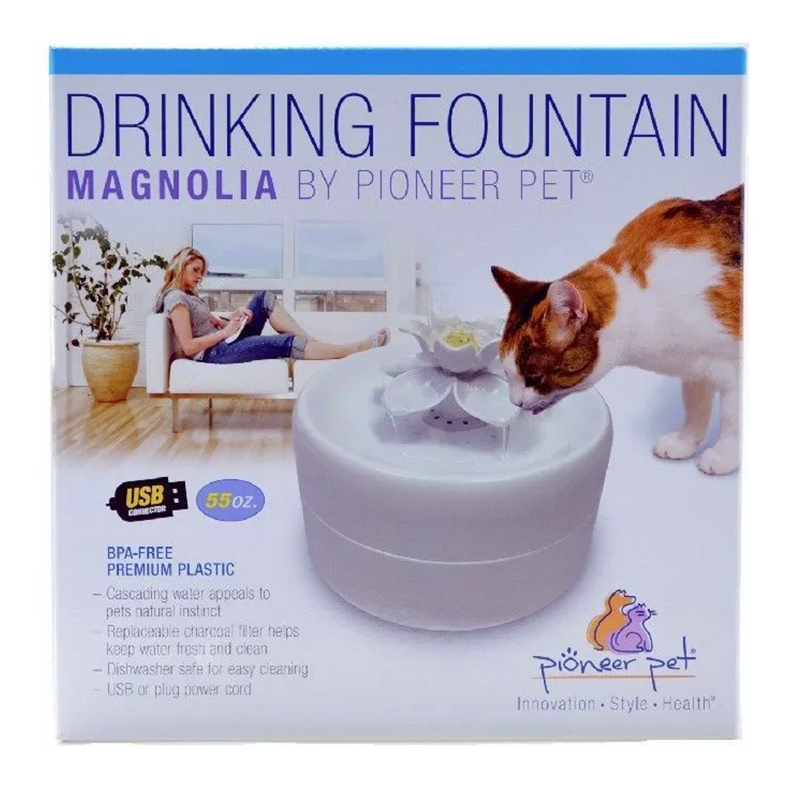 Pioneer Pet Magnolia White Premium Plastic Drinking Fountain 55-oz