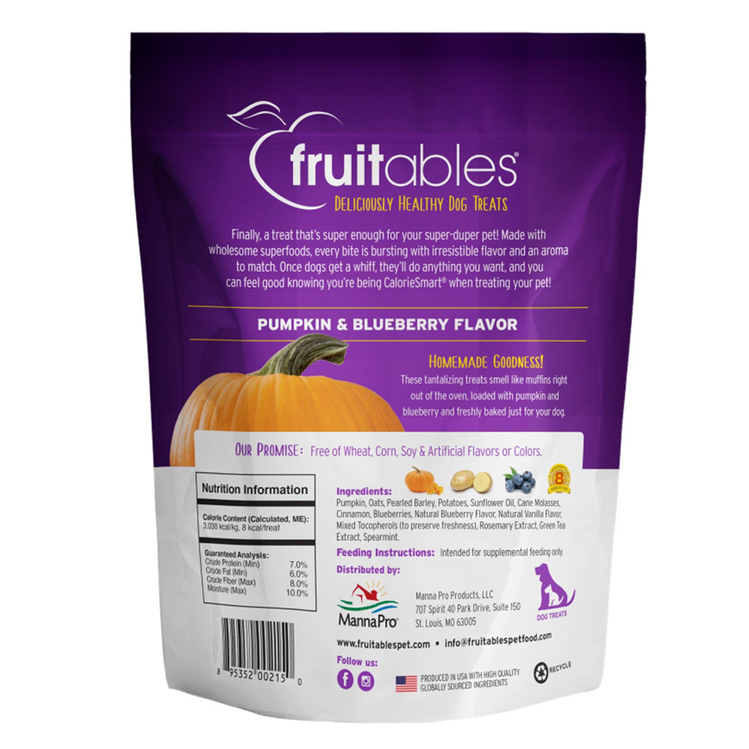 Fruitables Pumpkin & Blueberry Crunchy Baked Dog Treats 7-oz