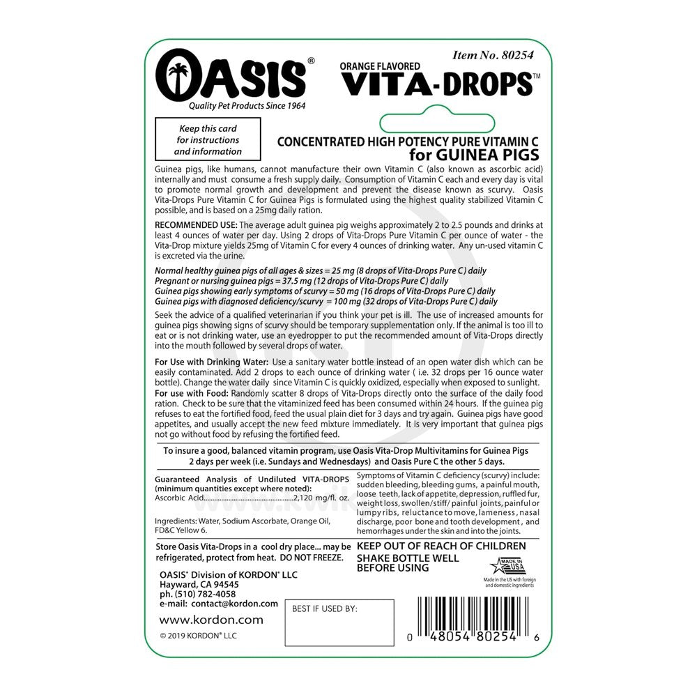 Oasis Vita-Drops Pure Vitamin C Supplement for Guinea Pigs 2-oz