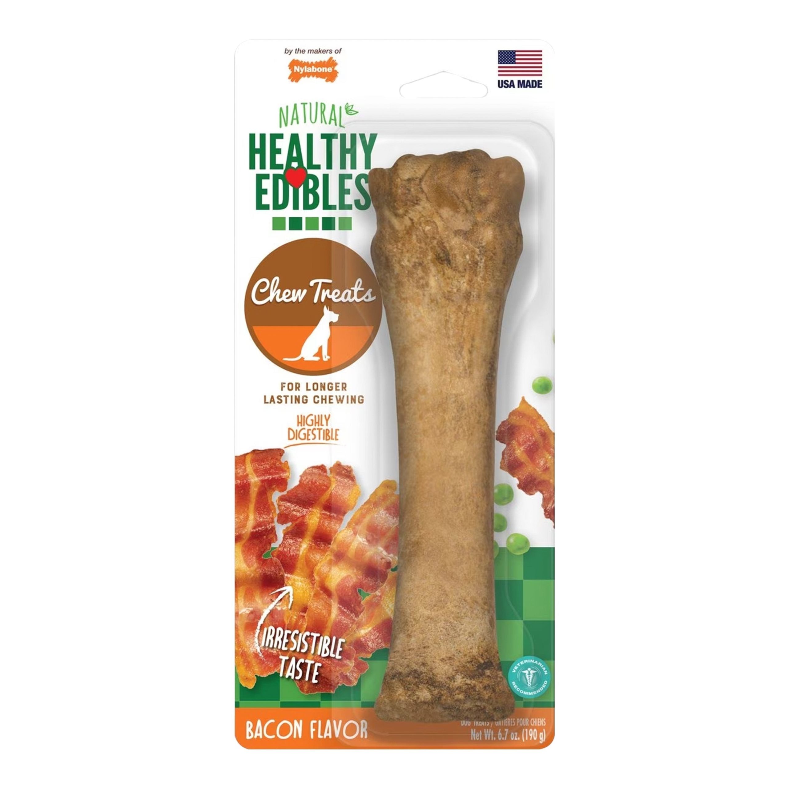 Nylabone Healthy Edibles All-Natural Long Lasting Chew Treats Bacon Souper – 50+ lbs