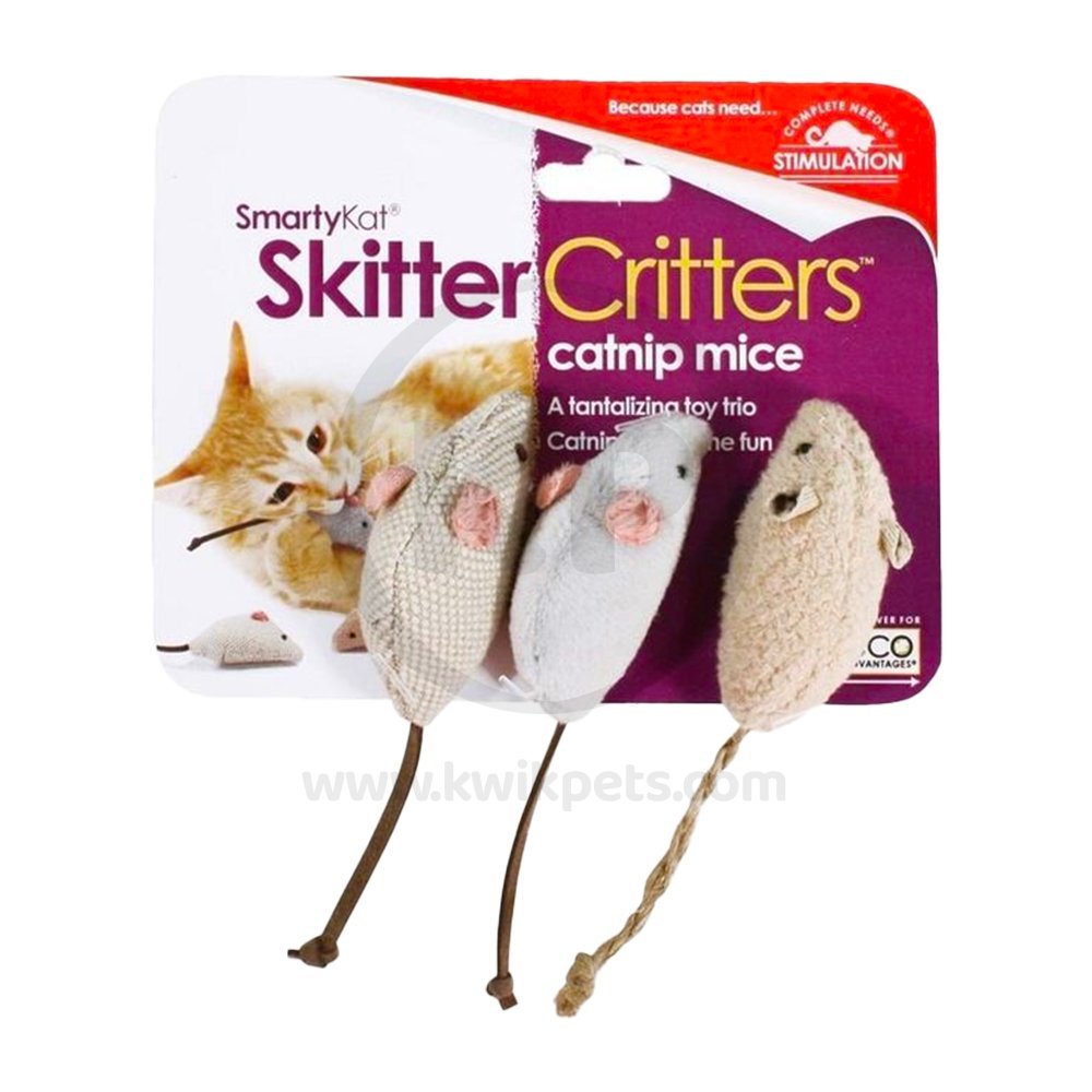 SmartyKat Skitter Critters Mice Catnip Toy Grey & Tan 3 Count