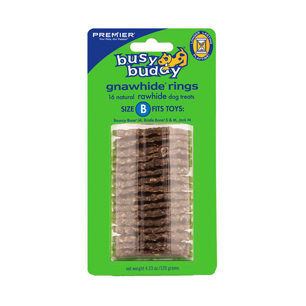 Busy Buddy Gnawhide Ring Refills Dog Treats Original Rawhide Medium 16 Count 4.23-oz