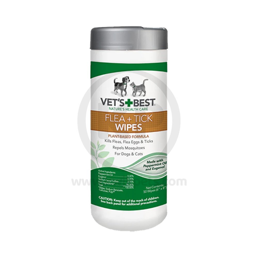 Vet’s Best Flea & Tick Wipes for Dogs & Cats 50 Count 6 in X 8 in