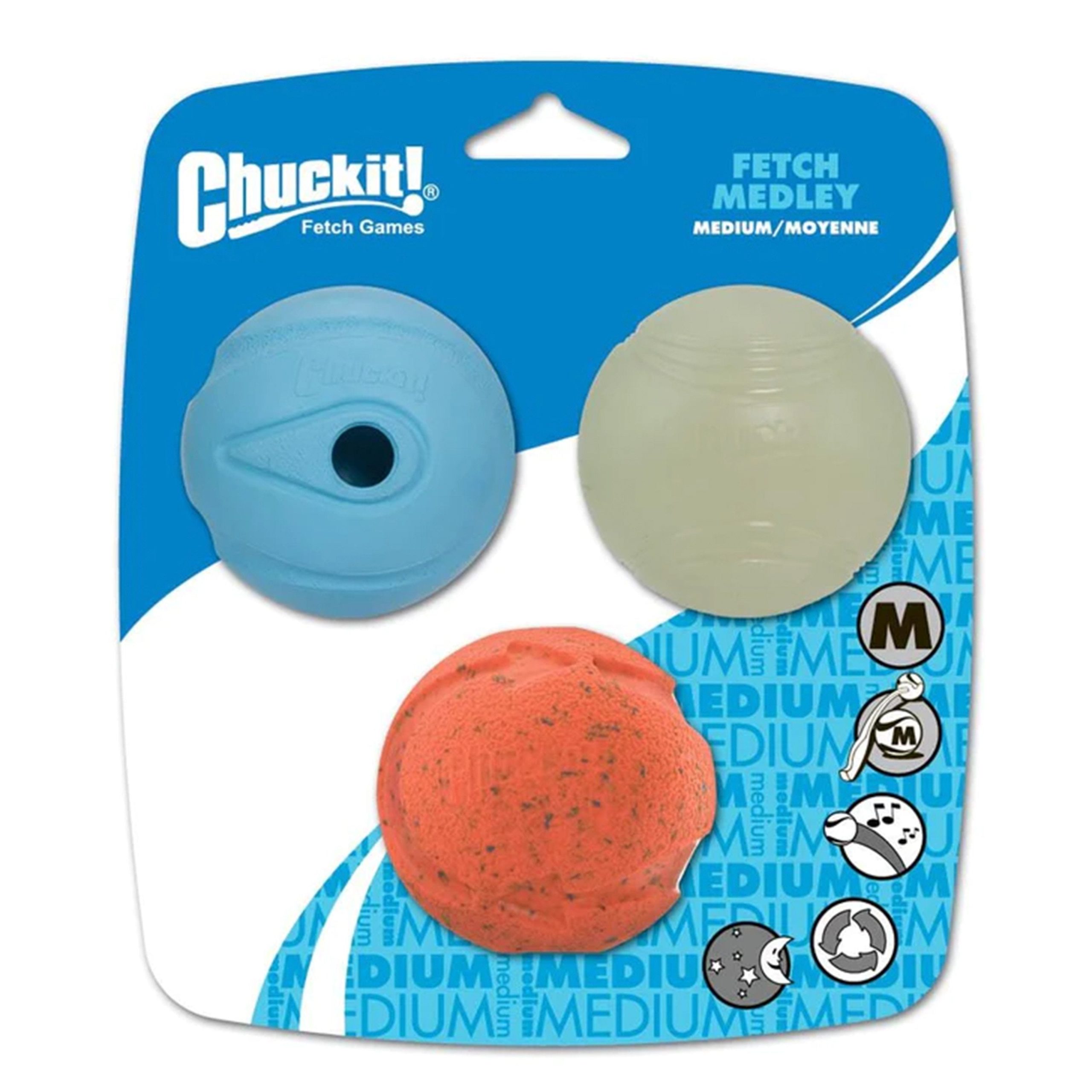 Chuckit! Fetch Medley Balls Dog Toy 2 Multicolor Medium 3 Count