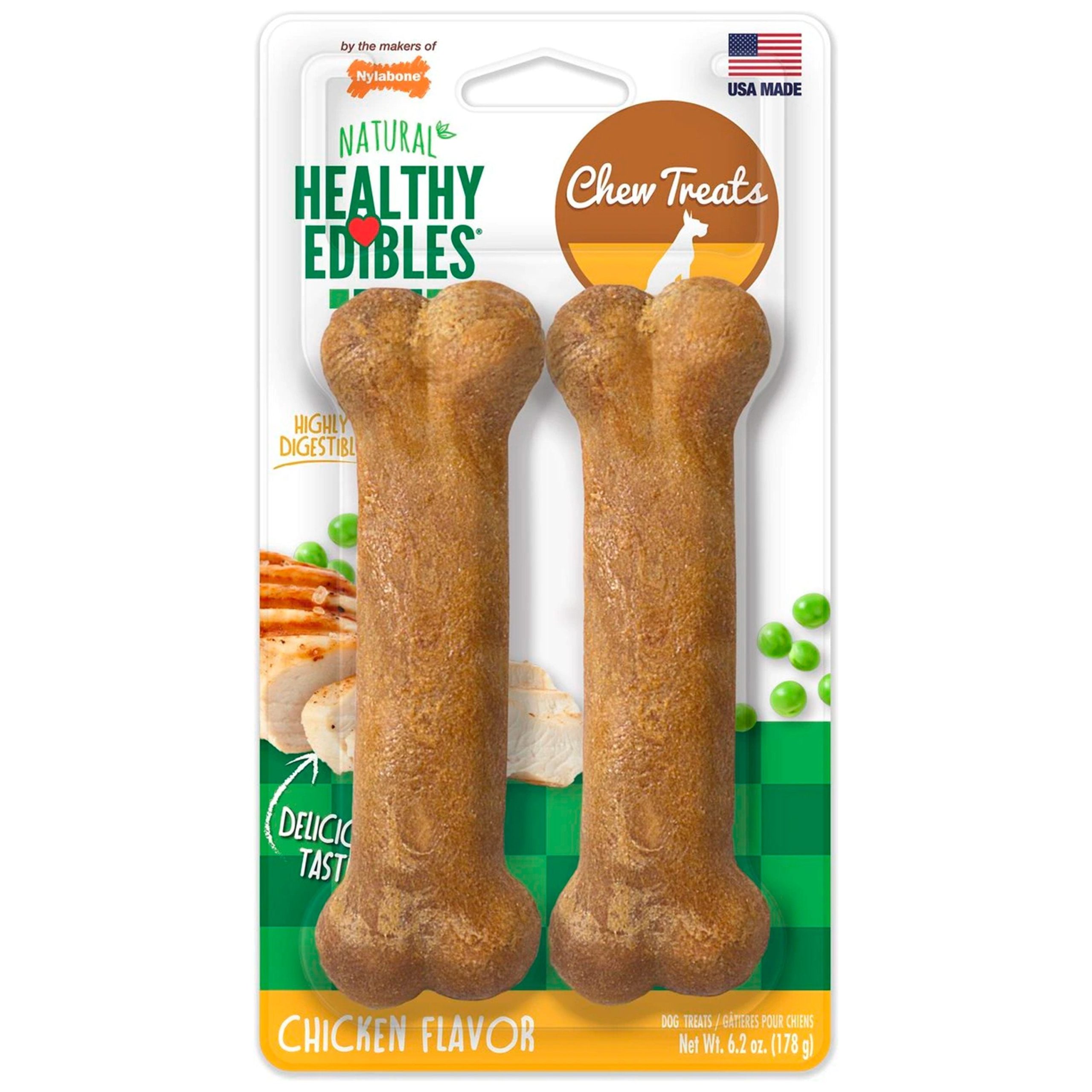 Nylabone Healthy Edibles All-Natural Long Lasting Dog Chew Treats Chicken Medium/Wolf – Up To 35 lbs 2 Count