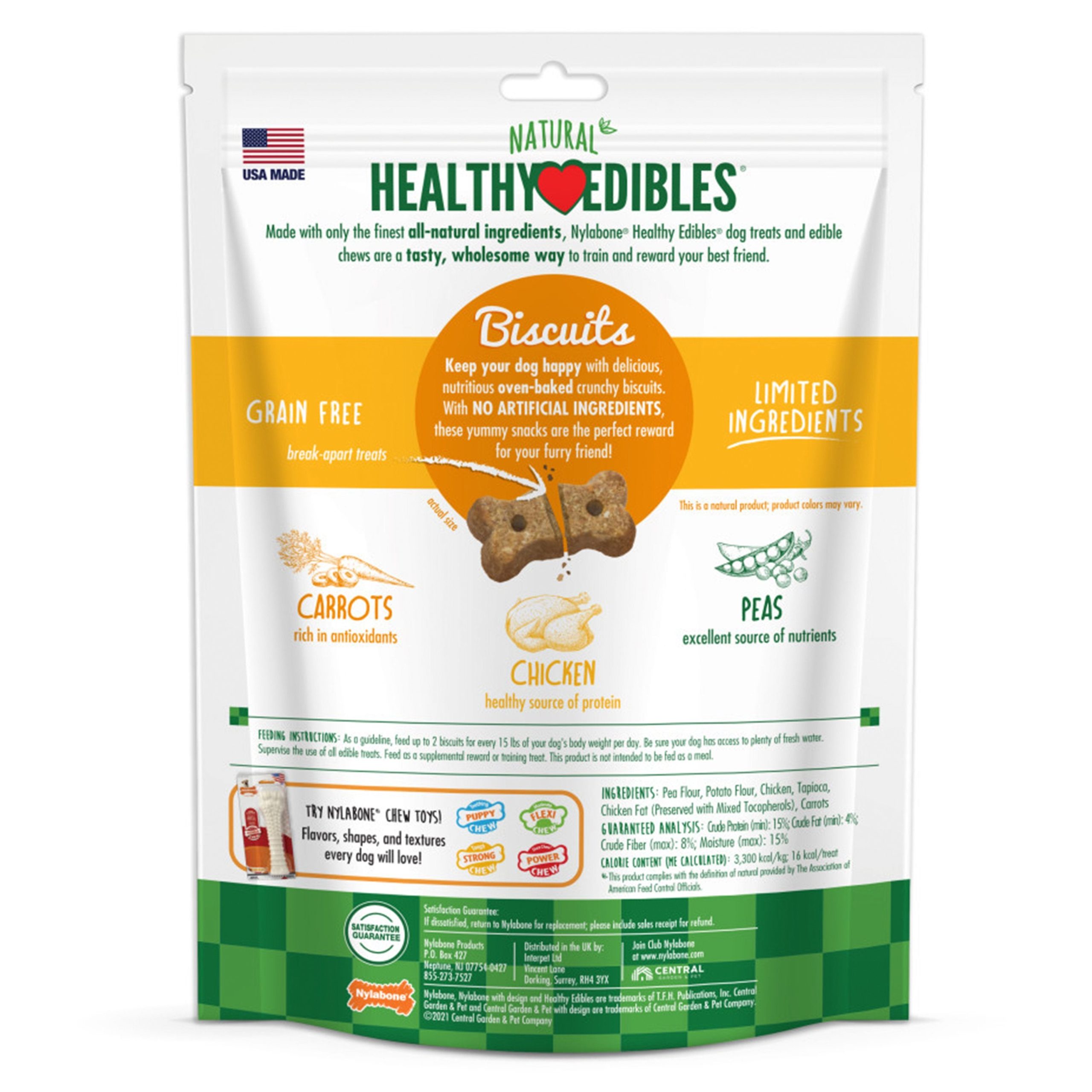 Nylabone Healthy Edibles Biscuits Grain Free Dog Treats Chicken & Veggie 65 Count 12-oz