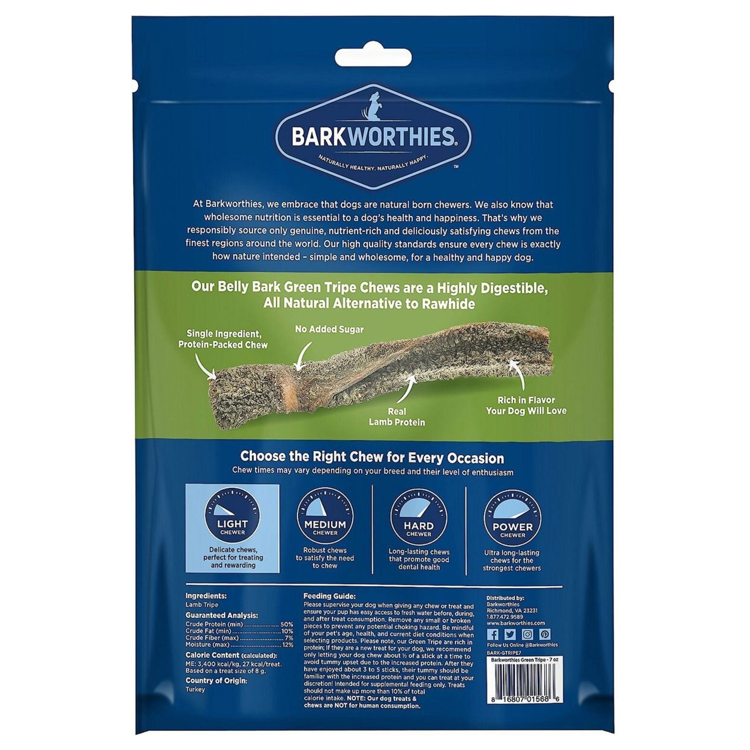 Barkworthies Green Tripe Sticks Dog Chews 7-oz