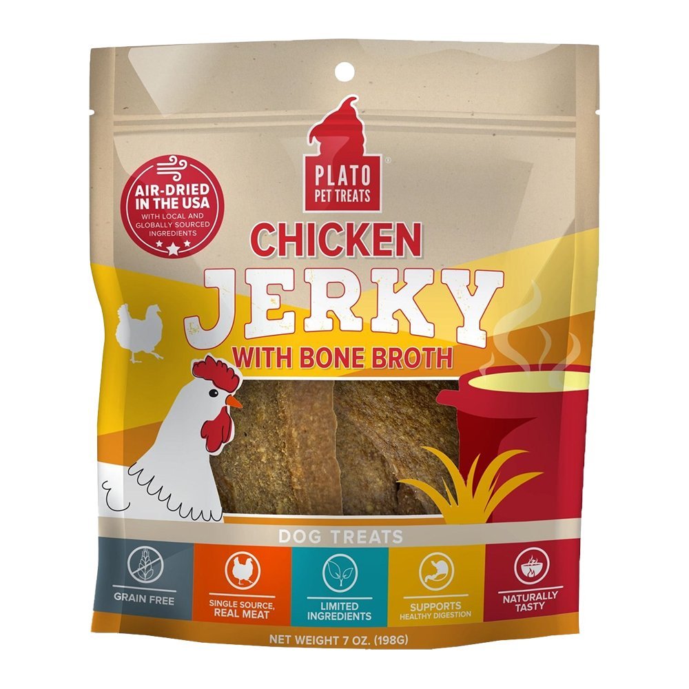 Plato Chicken Jerky with Bone Broth Dog Treats 7-oz