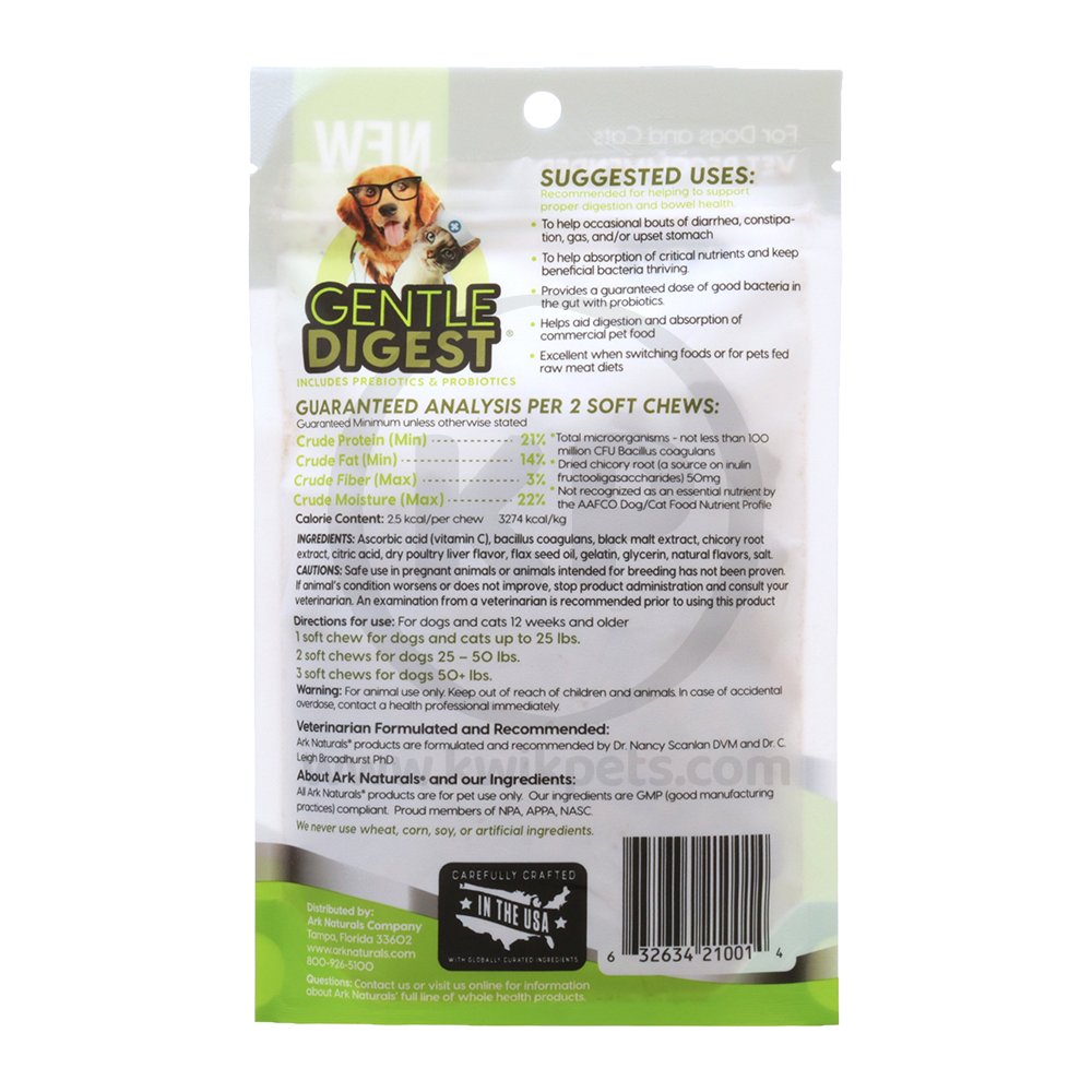 Ark Naturals Gentle Digest Bite Size Soft Chews for Dogs & Cats 120 Count 3.2-oz