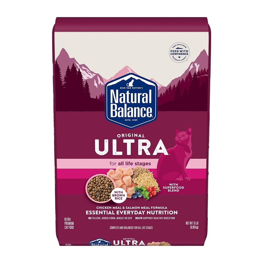 Natural Balance Pet Foods Original Ultra Broth Coated Adult Dry Cat Food Chicken Meal & Salmon Meal 15-lb