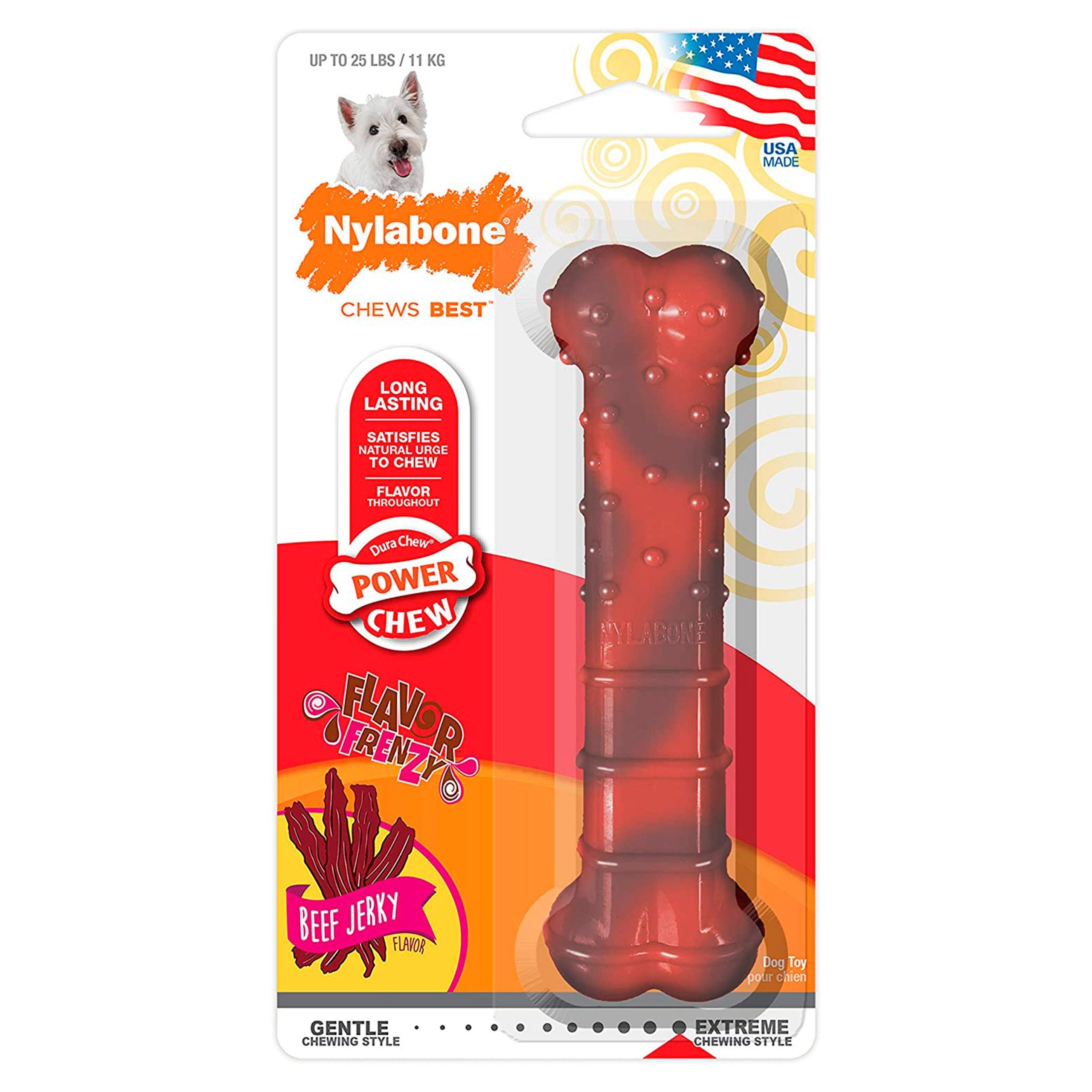 Nylabone Flavor Frenzy Power Chew Dog Toy Beef Jerky Flavor Small/Regular – Up To 25 lb