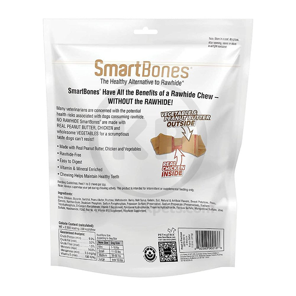 SmartBones Artificial-Free Small Classic Bone Chews Dog Treat Peanut Butter 6 Count 11-oz