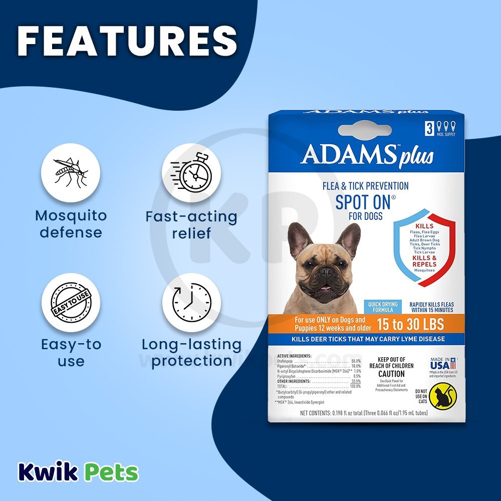 Adams Plus Flea & Tick 3 Month Supply Prevention Spot On for Medium Dogs 15 to 30 lbs Clear