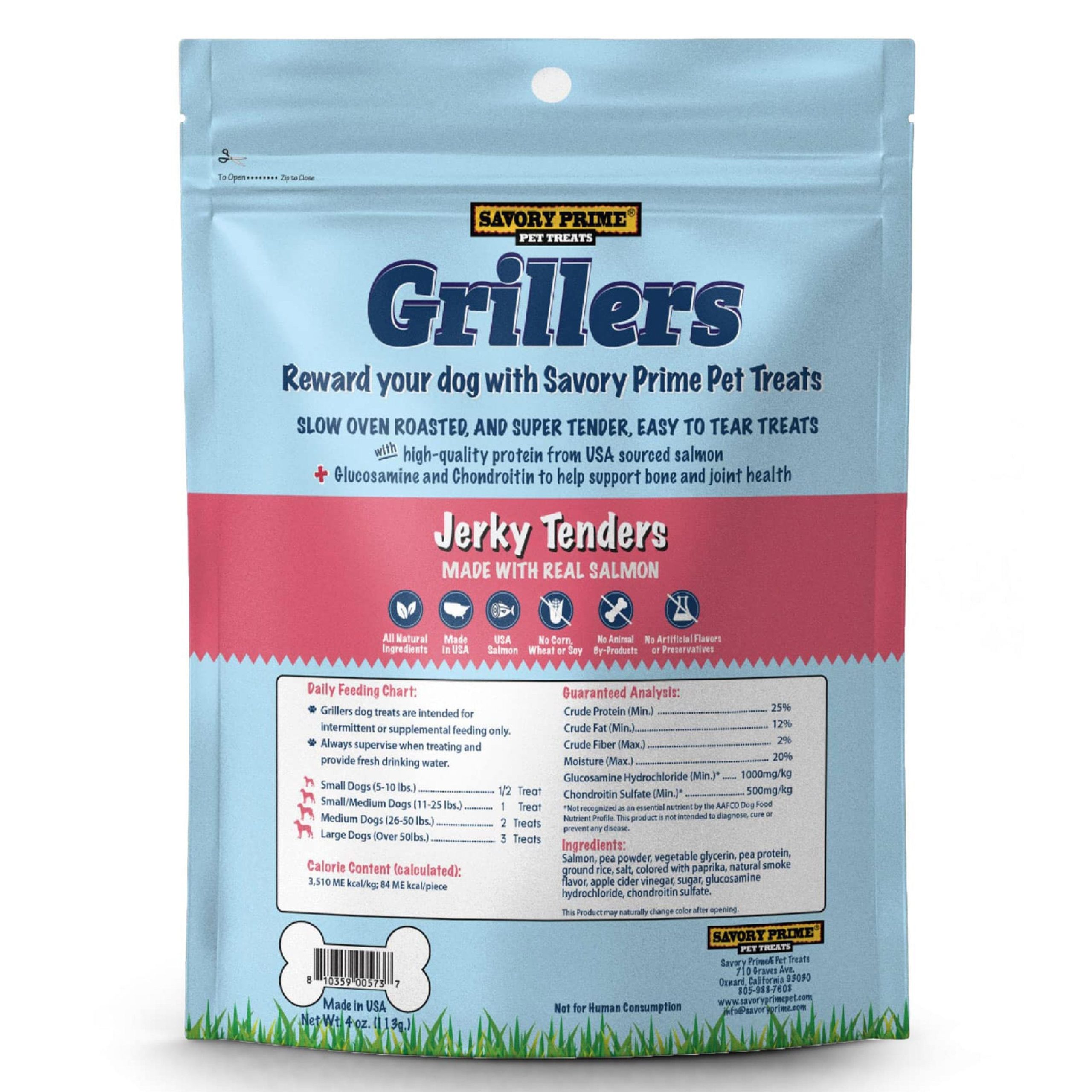 Savory Prime Grillers Salmon Jerky Tenders Dog Treats 16-oz