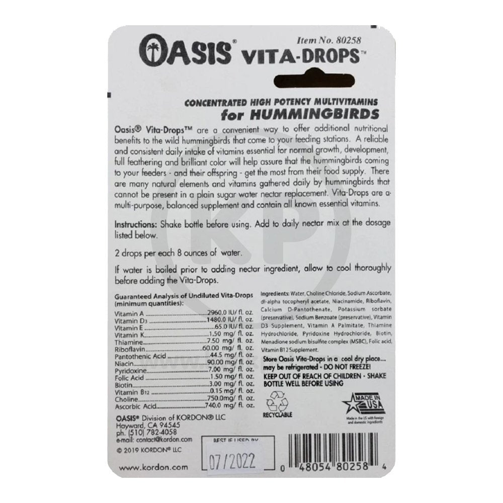 Oasis Vita Drops Multivitamin Supplement for Hummingbirds 2-oz