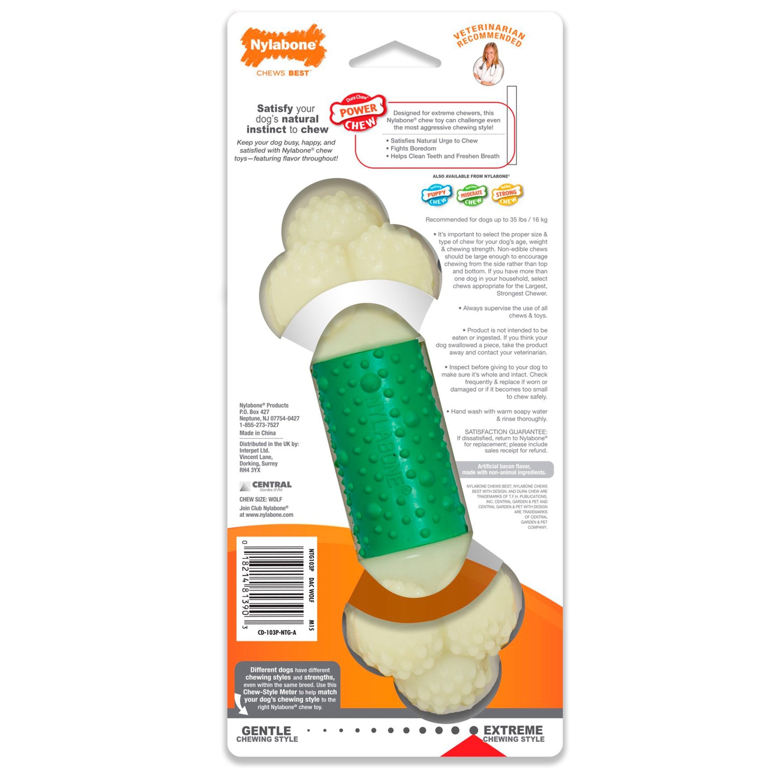 Nylabone Power Chew Double Action Durable Dog Toy Bacon Medium/Wolf – Up To 35 lbs