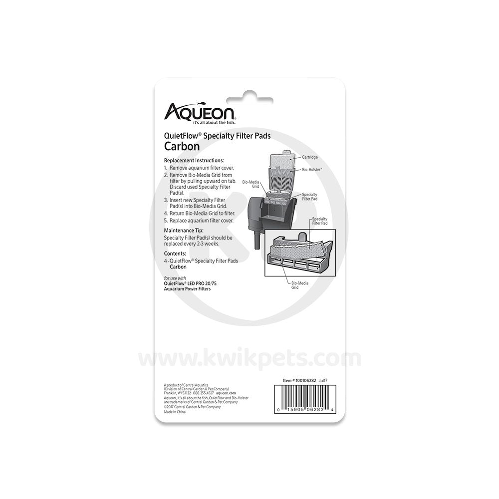 Aqueon QuietFlow Carbon Replacement Specialty Filter Pads 4 Count Size 20/75