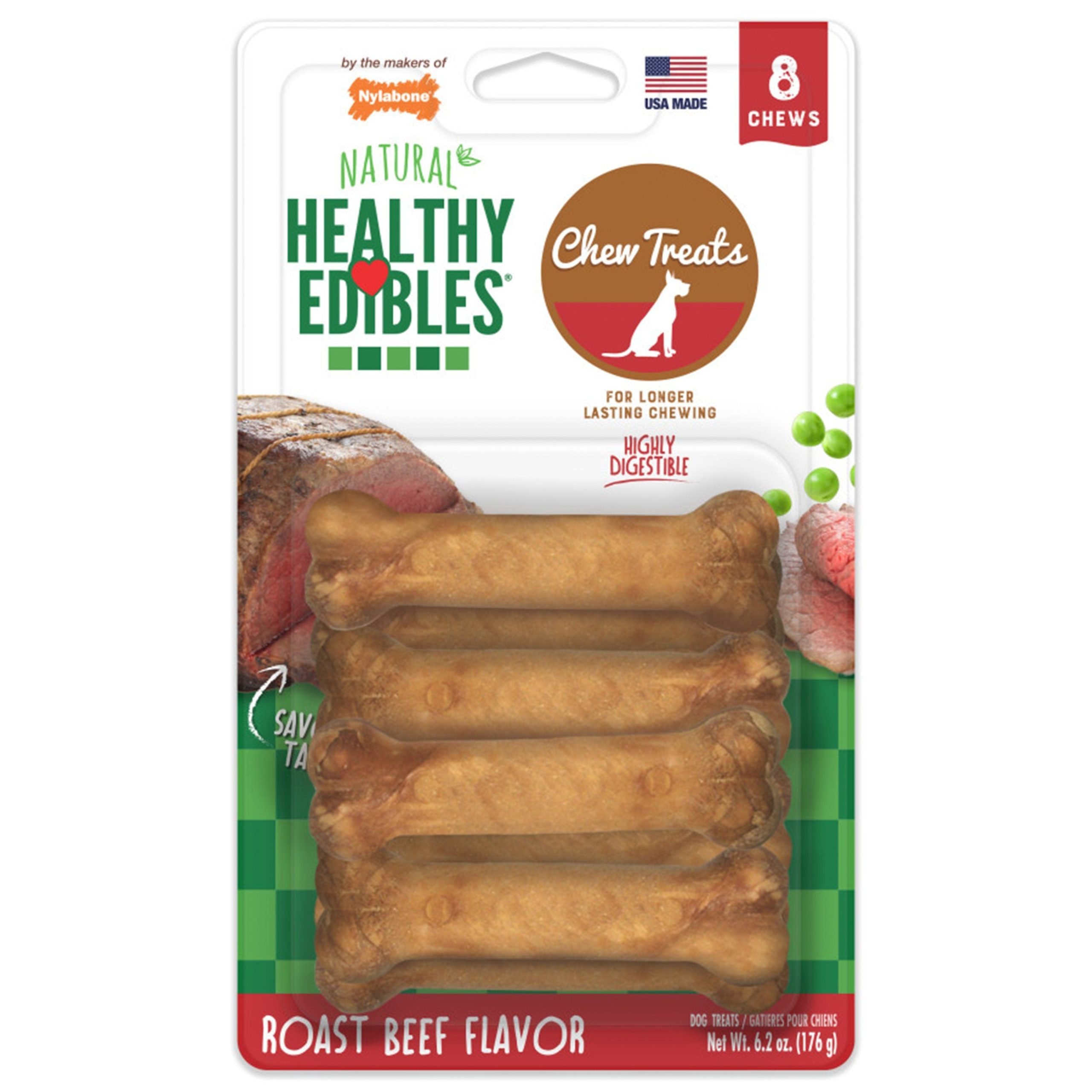 Nylabone Healthy Edibles All-Natural Long Lasting Dog Chew Treats Roast Beef XS/Petite – Up To 15 lbs 8 Count