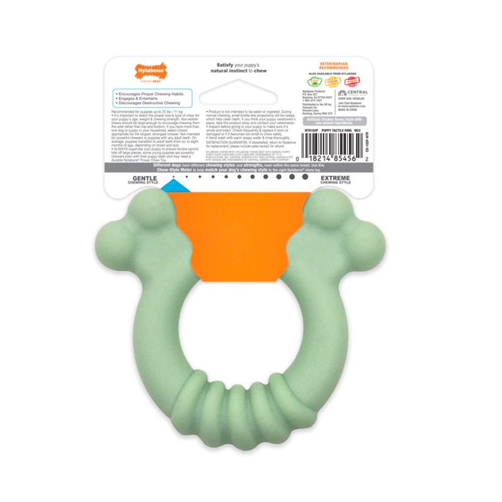 Nylabone Puppy Chew Sensory Material Teething Ring Toy Chicken Small/Regular – Up To 25 Ibs