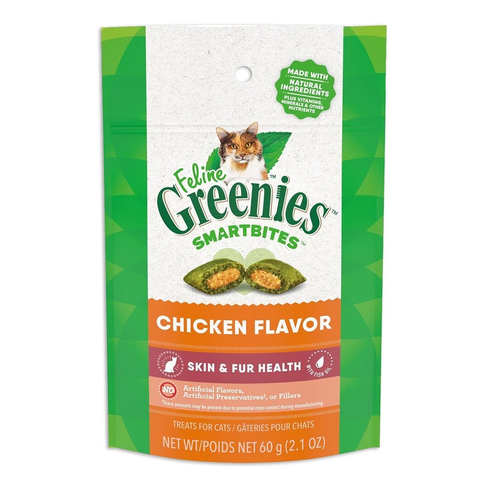 Greenies Feline Smartbites Healthy Skin & Fur Health Cat Treats Chicken 2.1-oz