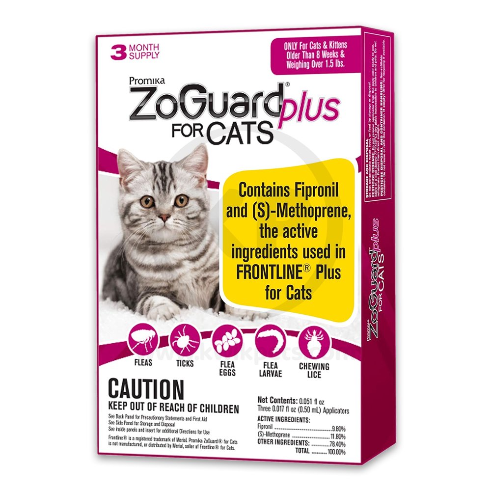 Promika ZoGuard Plus 3-Month Supply Flea & Tick Treatment For Cats Over 1.5 lb 3 Count