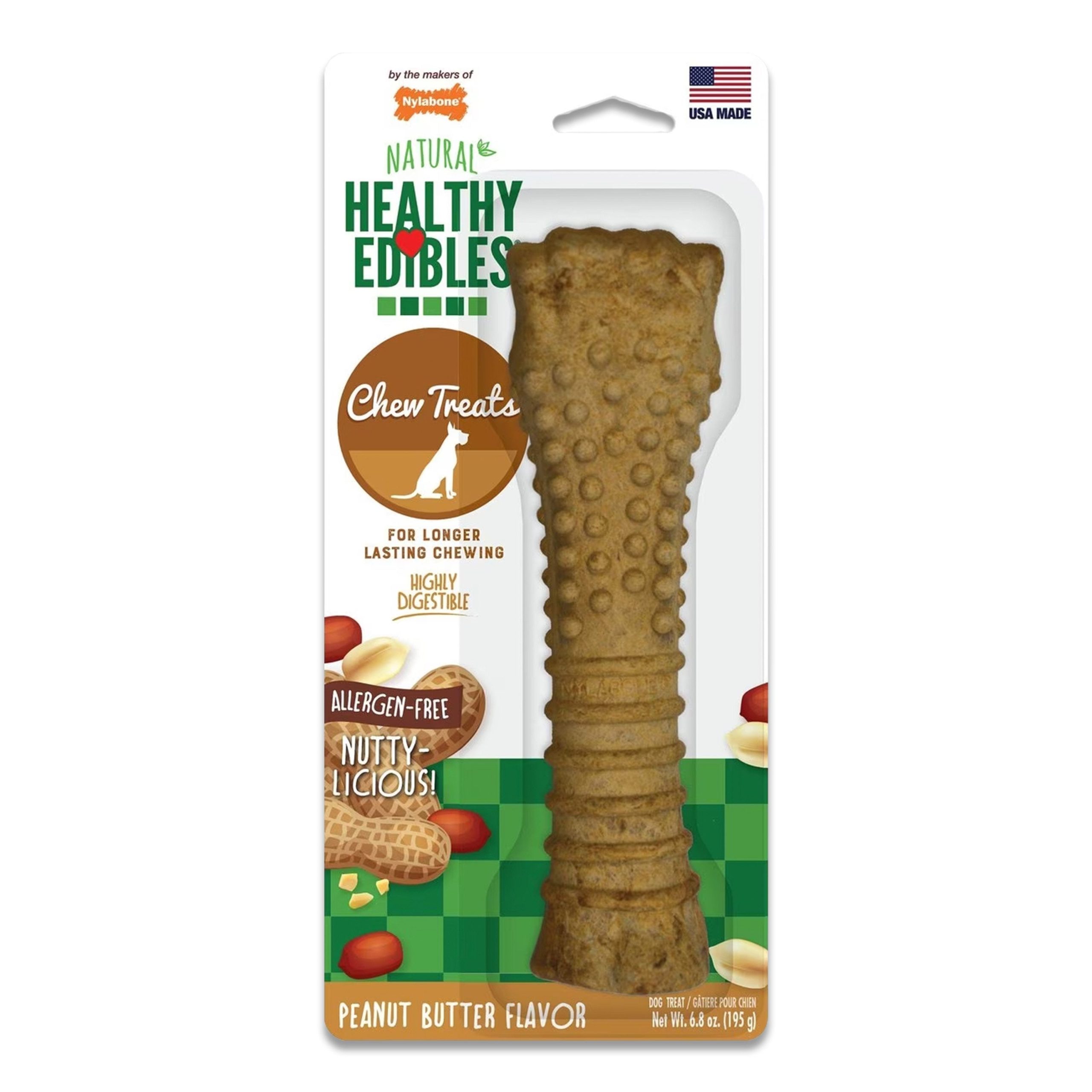 Nylabone Healthy Edibles All-Natural Long Lasting Peanut Butter Dog Chew Treats XL/Souper – 50+ lbs