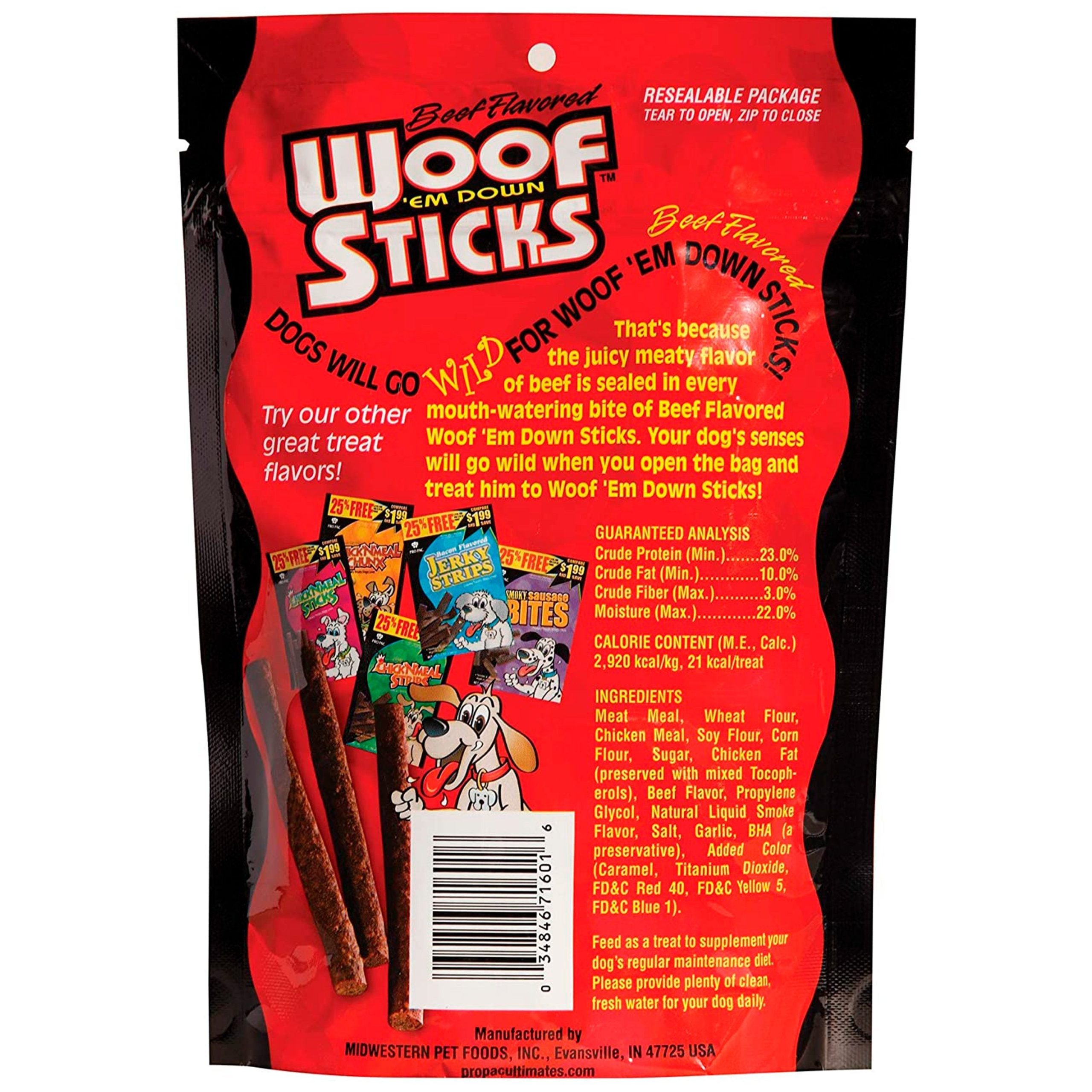 Pro Pac Woof ‘Em Down Sticks Chewy Dog Treats Beef 7.2-oz