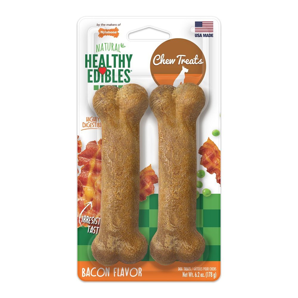 Nylabone Healthy Edibles All-Natural Long Lasting Chew Treats Bacon Medium/Wolf – Up To 35 lbs 2 Count