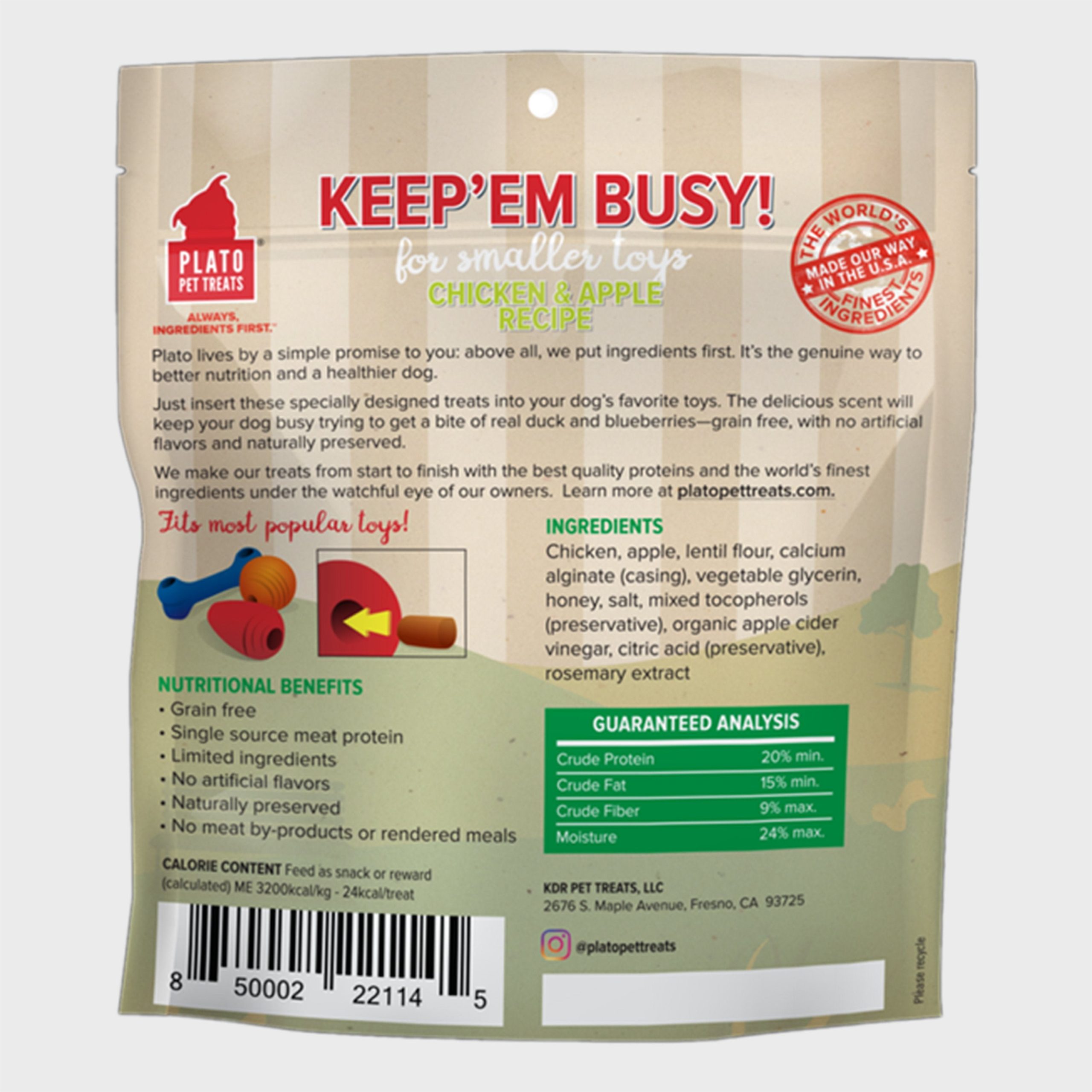 Plato Keep ‘Em Busy Chicken & Apple Dog Treats Small 5-oz