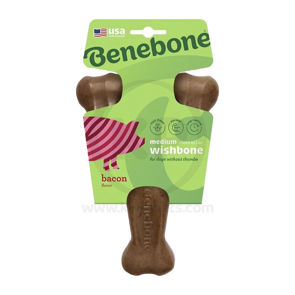 Benebone Wishbone Dog Chew Toy Bacon Medium