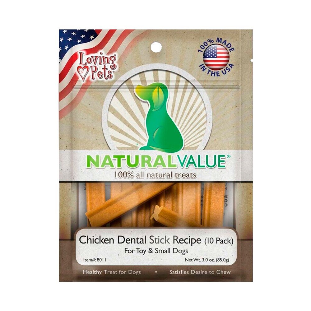 Loving Pets Natural Value Chicken Dental Stick Dog Treats for Toy & Small Dogs 10 Count 3-oz